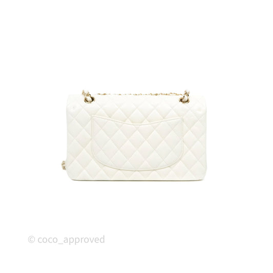 Chanel Classic M/L Medium Flap Quilted Ivory White Caviar Gold Hardware
