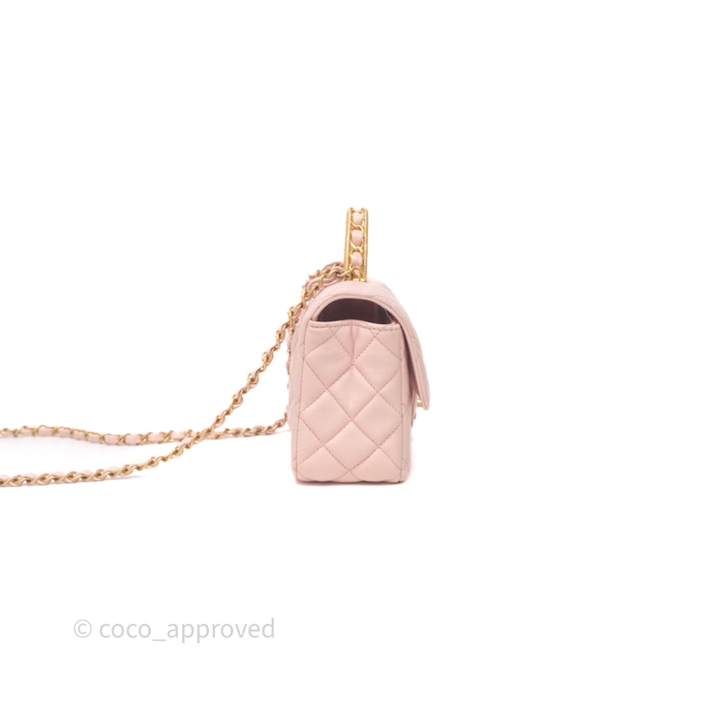 Chanel Top Handle Mini Rectangular Flap Bag Pink Lambskin Aged Gold Hardware