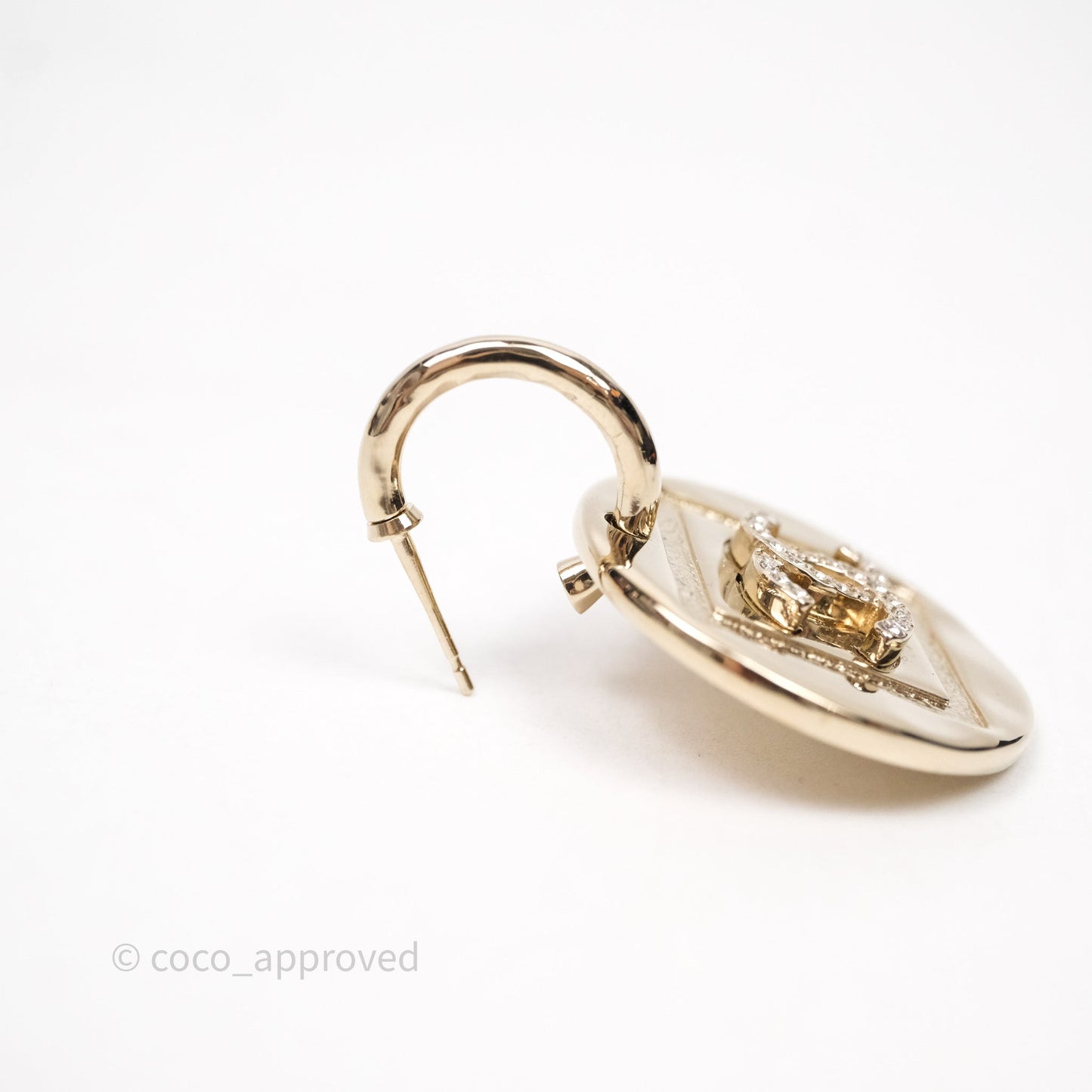 Chanel Crystals CC Round Drop Earrings Gold Tone 23P