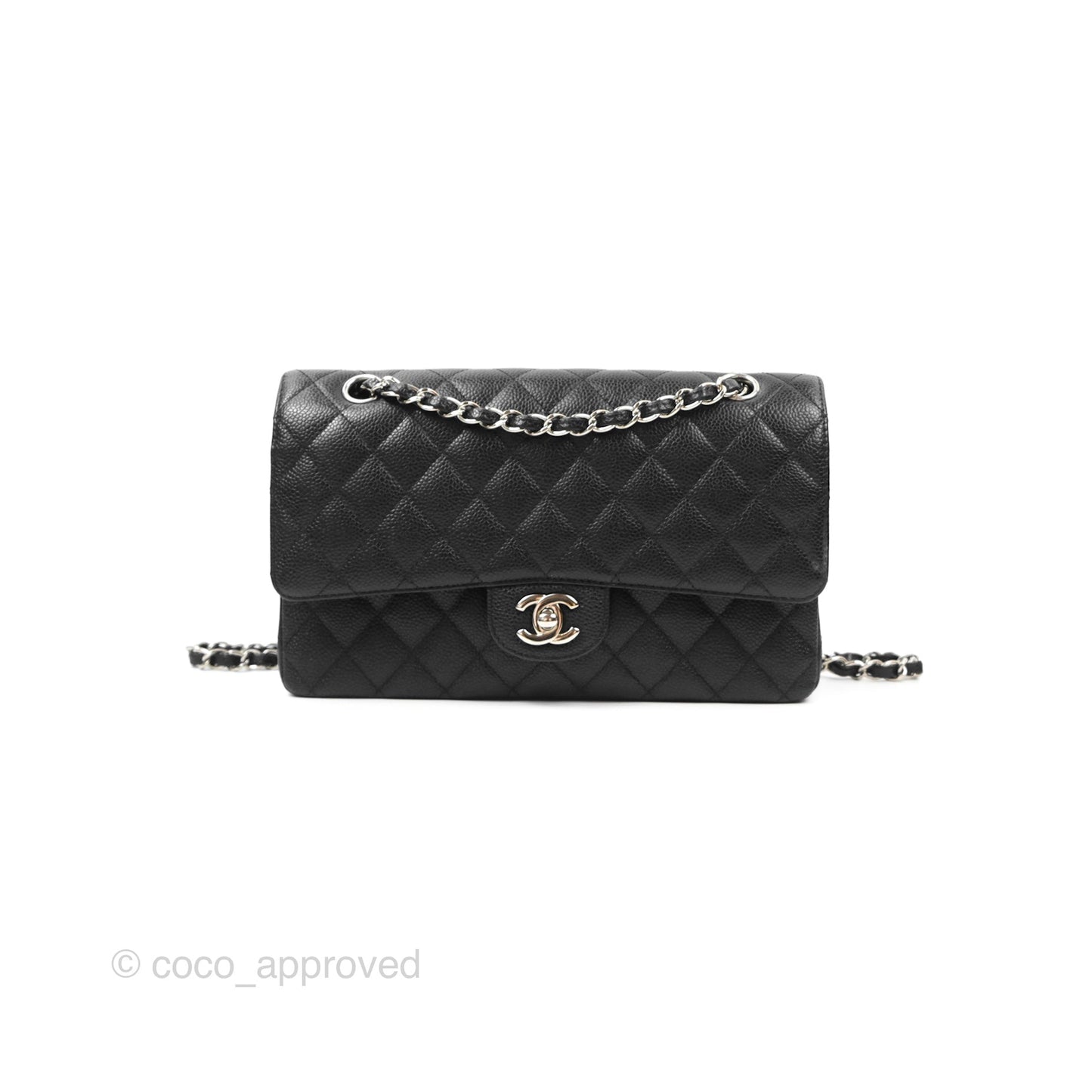 Chanel Classic M/L Medium Flap Quilted Black Caviar Silver Hardware