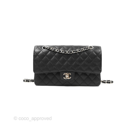 Chanel Classic M/L Medium Flap Quilted Black Caviar Silver Hardware