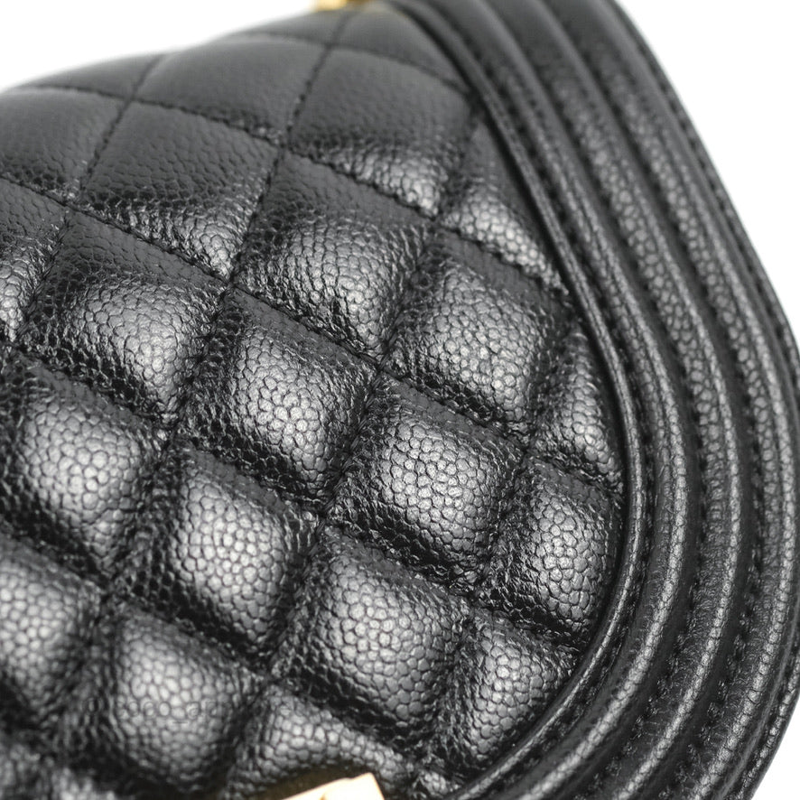 Chanel Boy Messenger Bag Black Caviar Aged Gold Hardware