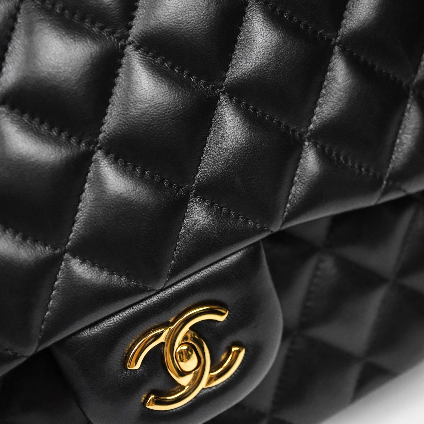 Chanel Classic Jumbo Double Flap Black Lambskin Bag Gold Hardware