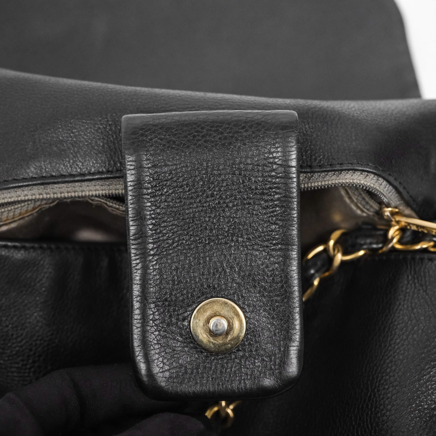 Chanel Mosaic Studs Accordion Flap Bag Black Calfskin Aged Gold Hardware