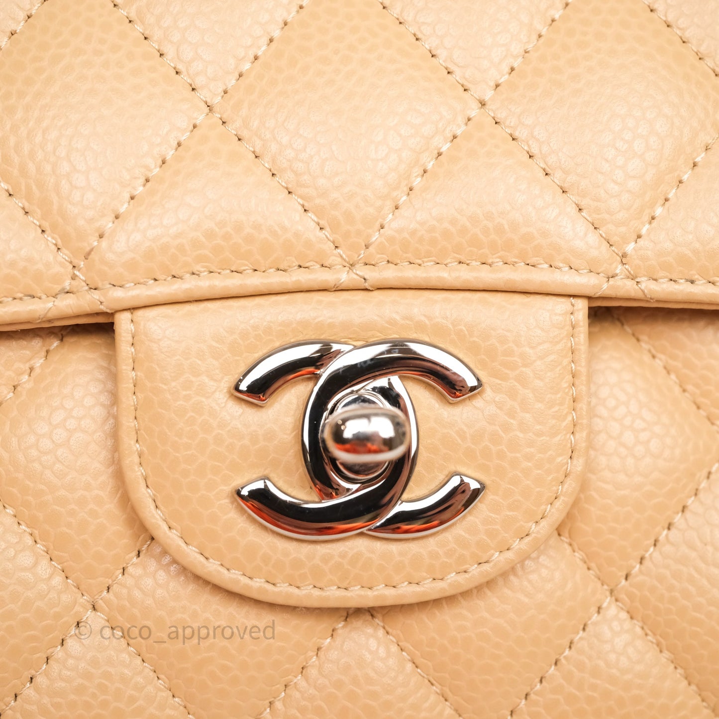 Chanel Classic M/L Medium Flap Quilted Beige Caviar Silver Hardware