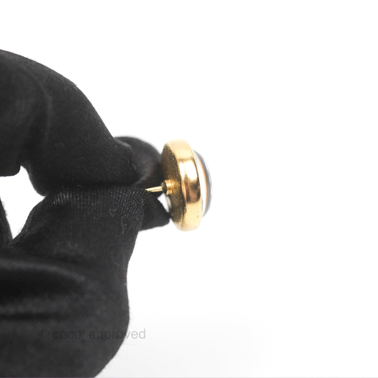 Chanel Round Black CC Perfume Bottle Earrings Gold Tone 20B