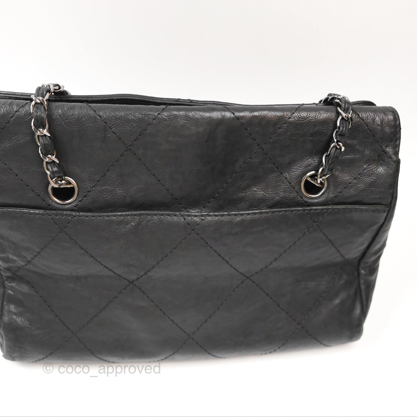 Chanel Large Hamptons Shopping Tote Black Washed Calfskin