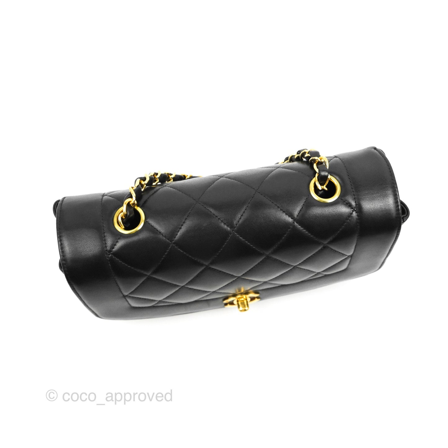 Chanel Small Vintage Quilted Classic Diana Flap Bag Black Lambskin 24K Gold Hardware