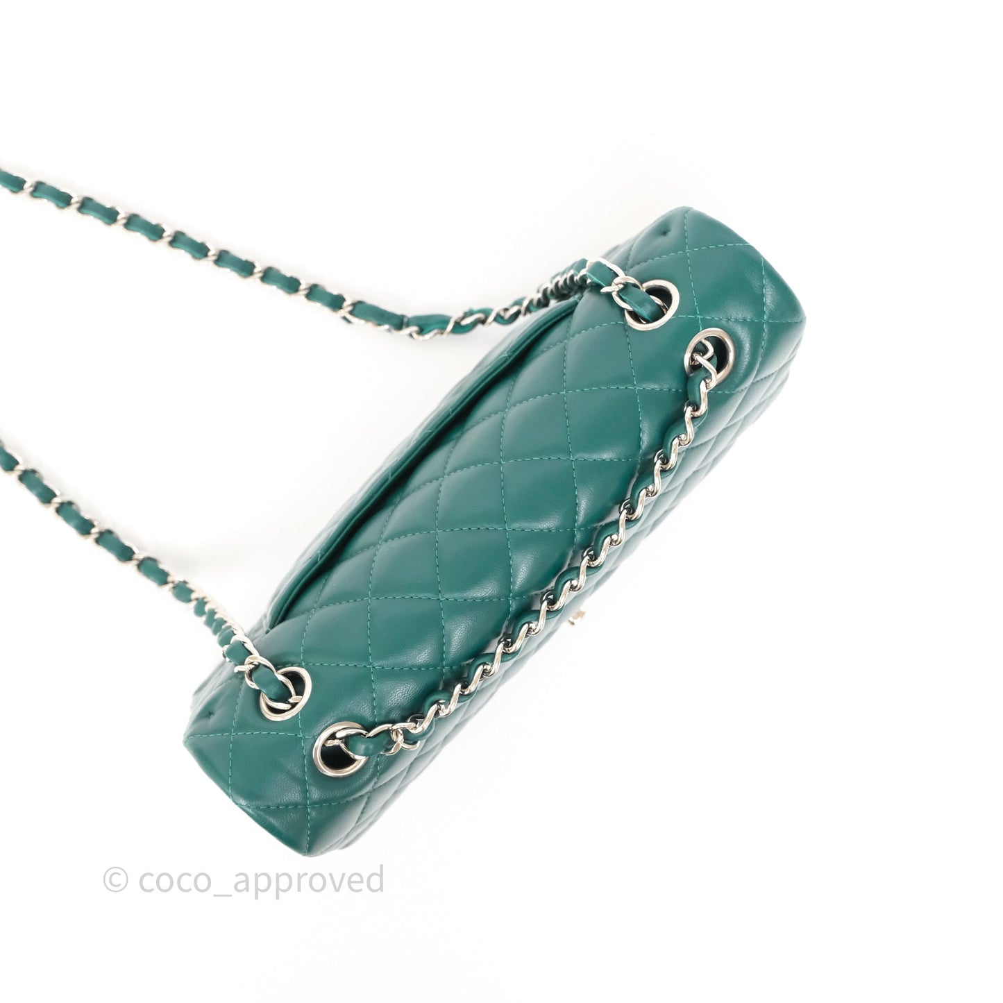 Chanel Medium Classic Flap Quilted Dark Green Lambskin Silver Hardware