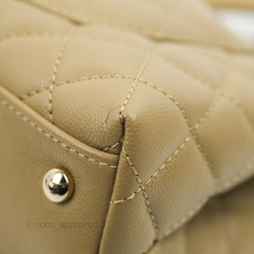 Chanel Small Coco Handle Quilted Dark Beige Caviar Gold Hardware Lizard Handle