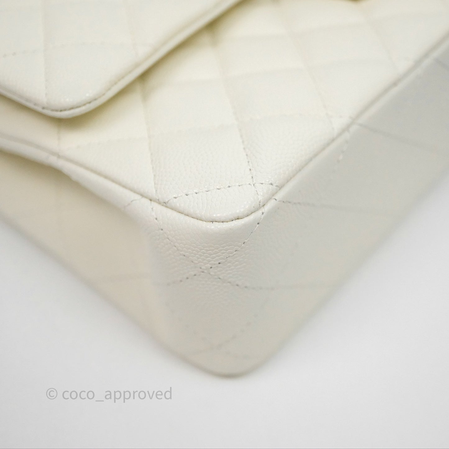 Chanel Classic M/L Medium Flap Quilted Ivory White Caviar Gold Hardware