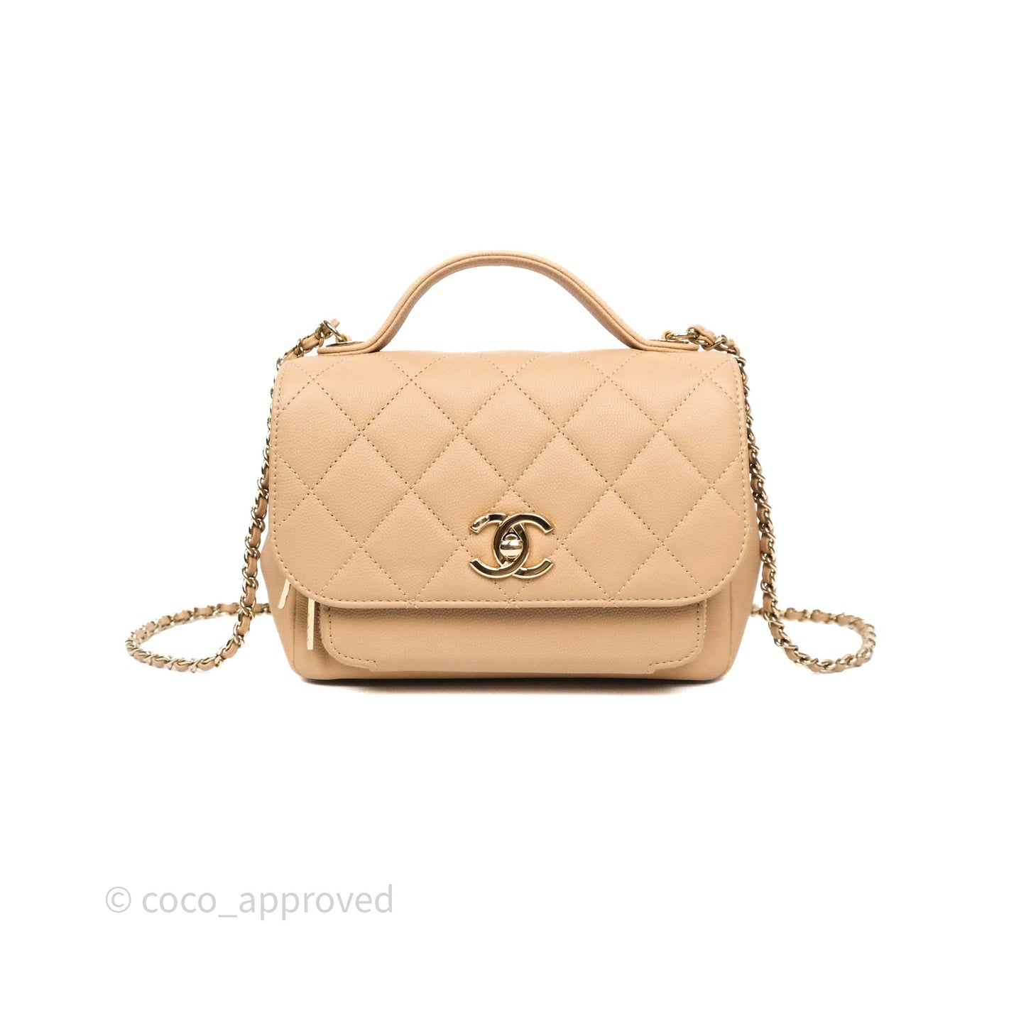 Chanel Small Business Affinity Flap Quilted Beige Caviar Gold Hardware
