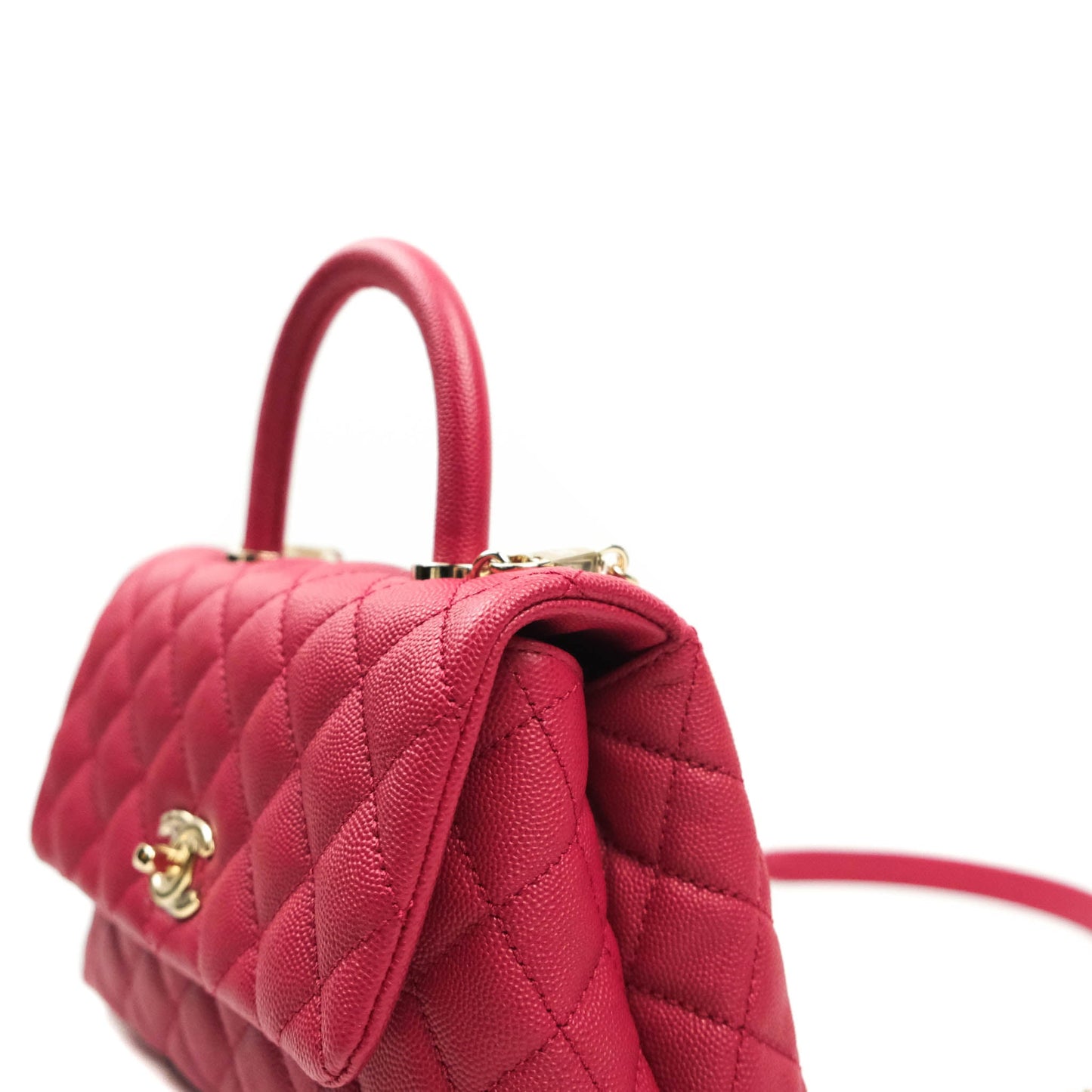 Chanel Small Coco Handle Quilted Caviar Rosy Red Gold Hardware