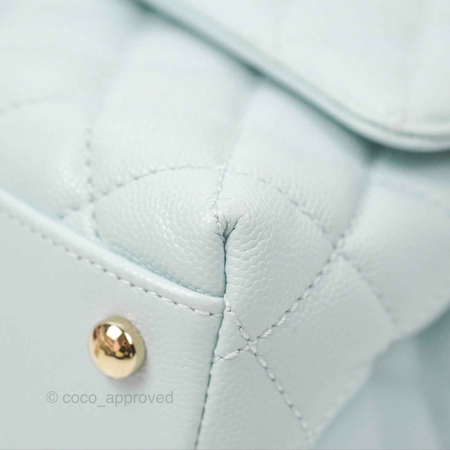 Chanel Small Coco Handle Quilted Light Baby Blue Caviar Gold Hardware