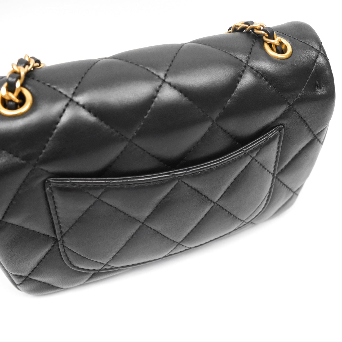 Chanel Mini Flap Bag With Heart CC Charm Black Lambskin Aged Gold Hardware 22B