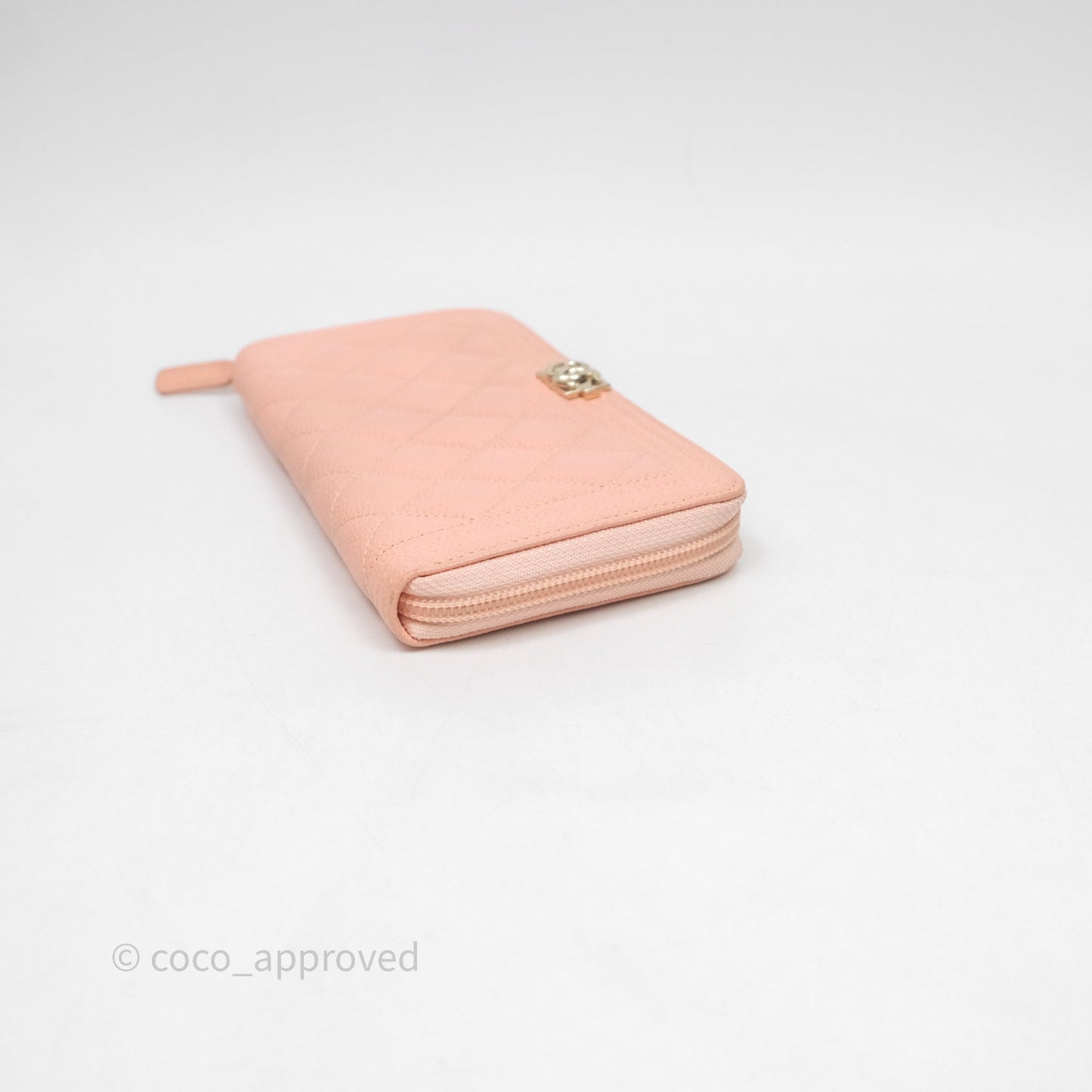 Chanel Boy Zip Long Wallet Pink Caviar Gold Hardware