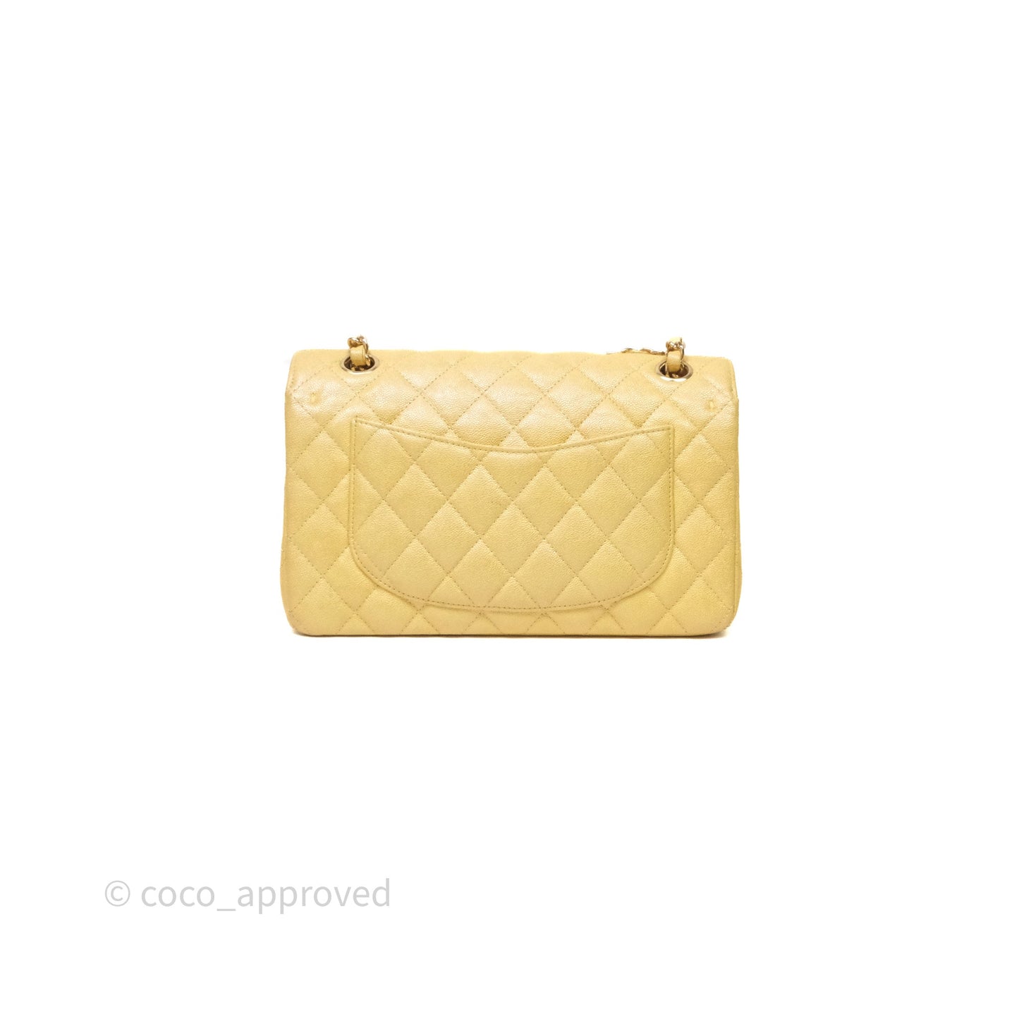 Chanel Small Classic Quilted Flap Iridescent Yellow Caviar Gold Hardware