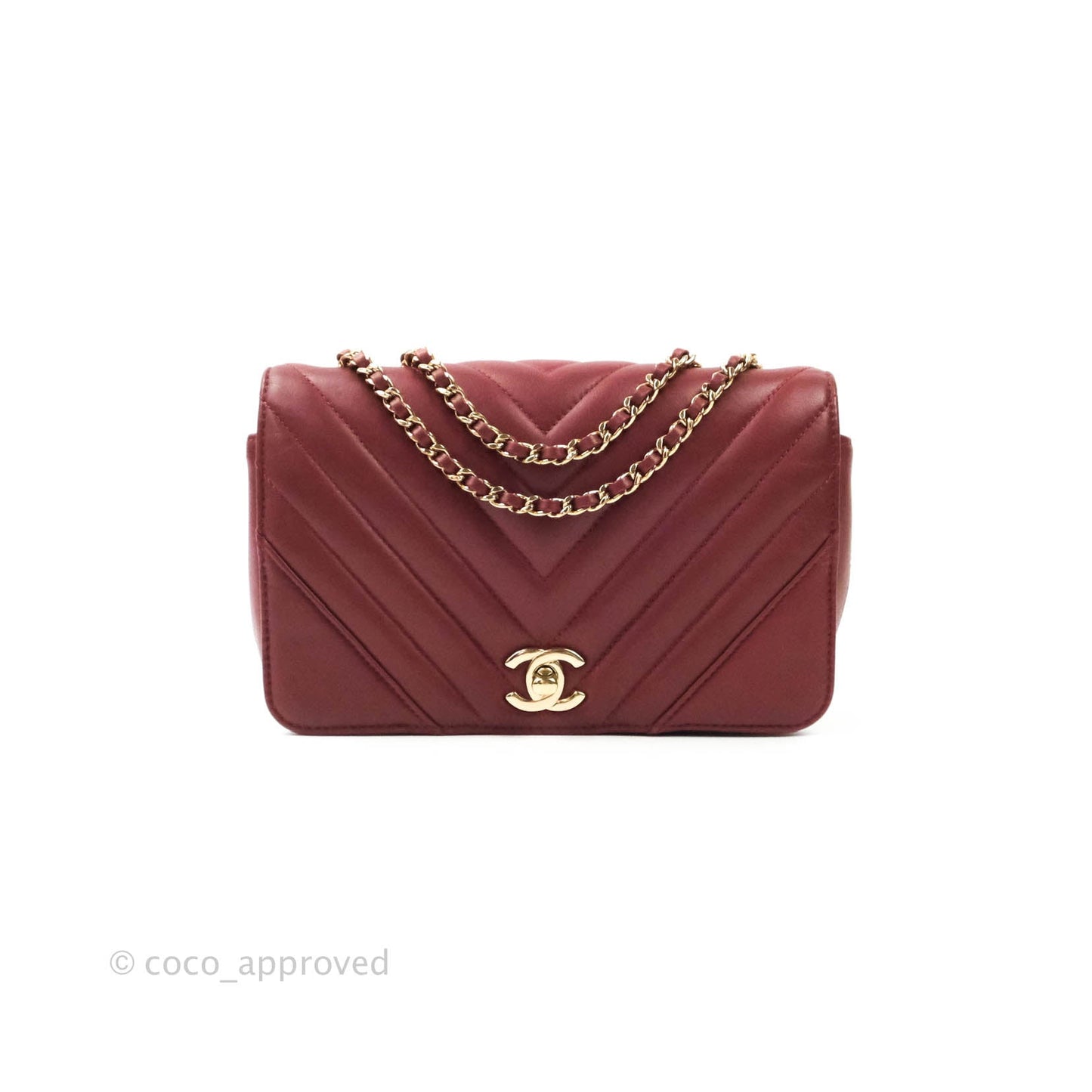 Chanel Small Statement Chevron Flap Bag Burgundy Lambskin Gold Hardware