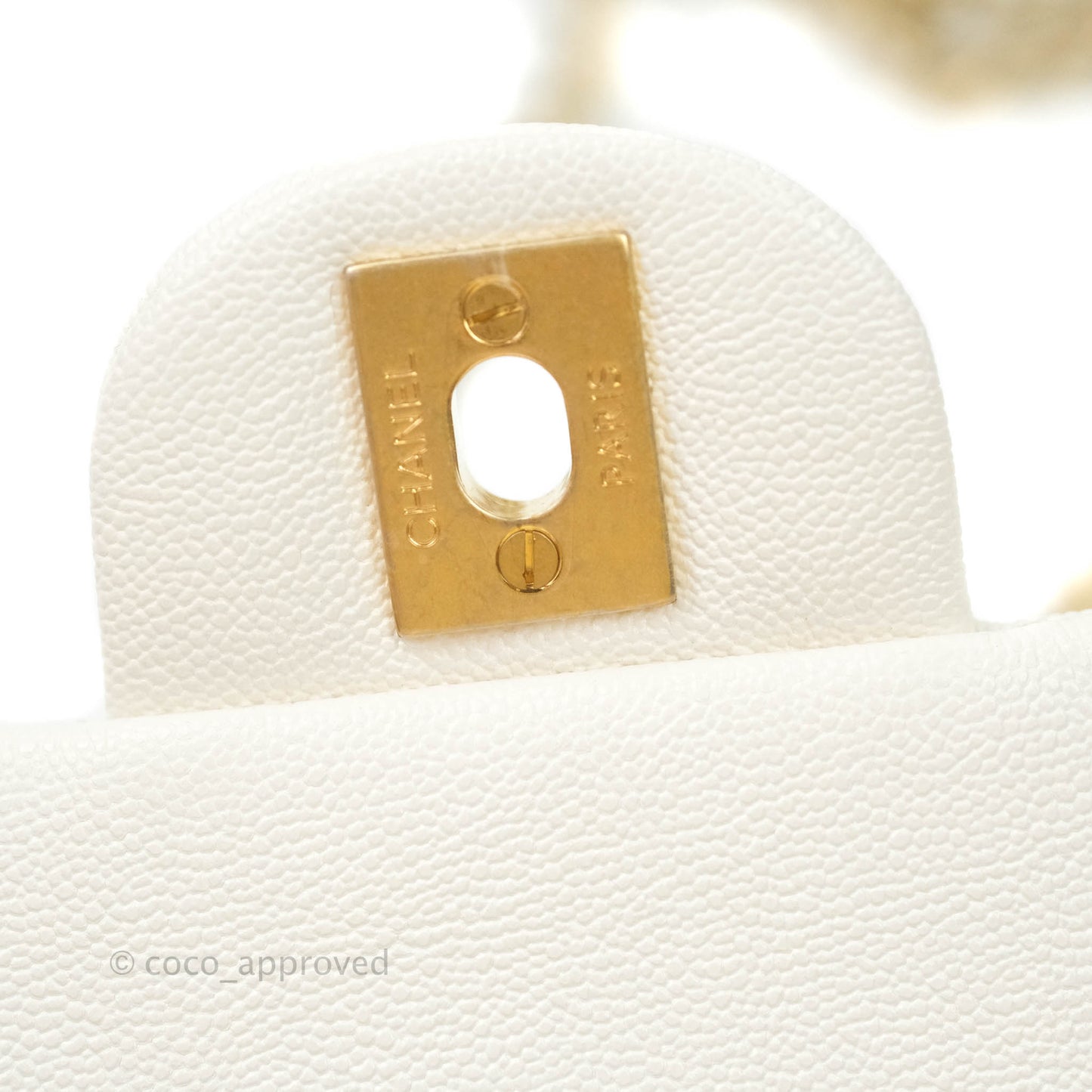 Chanel Top Handle Mini Rectangular Flap Bag White Caviar Aged Gold Hardware