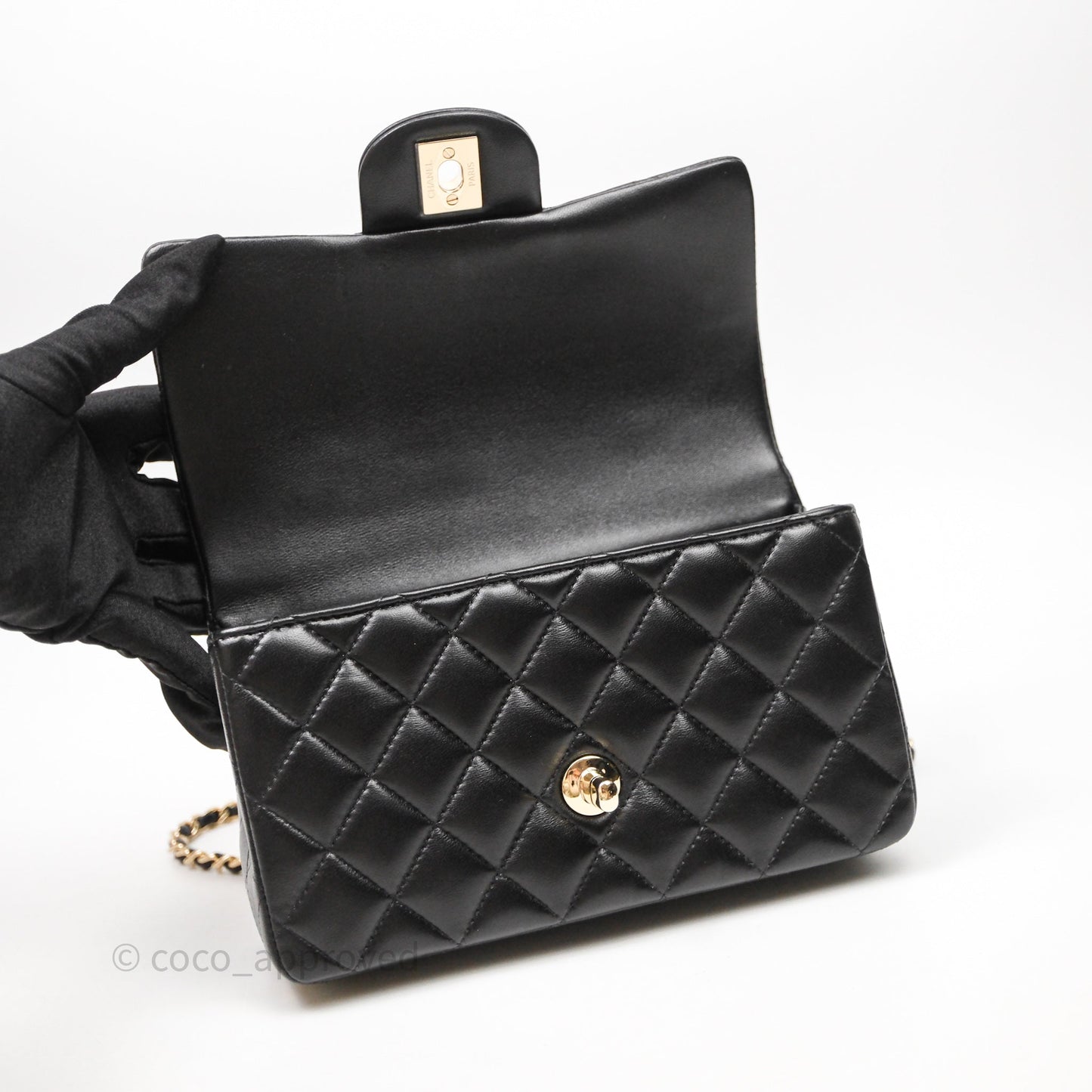 Chanel Top Handle Mini Rectangular Flap Black Lambskin Gold Hardware