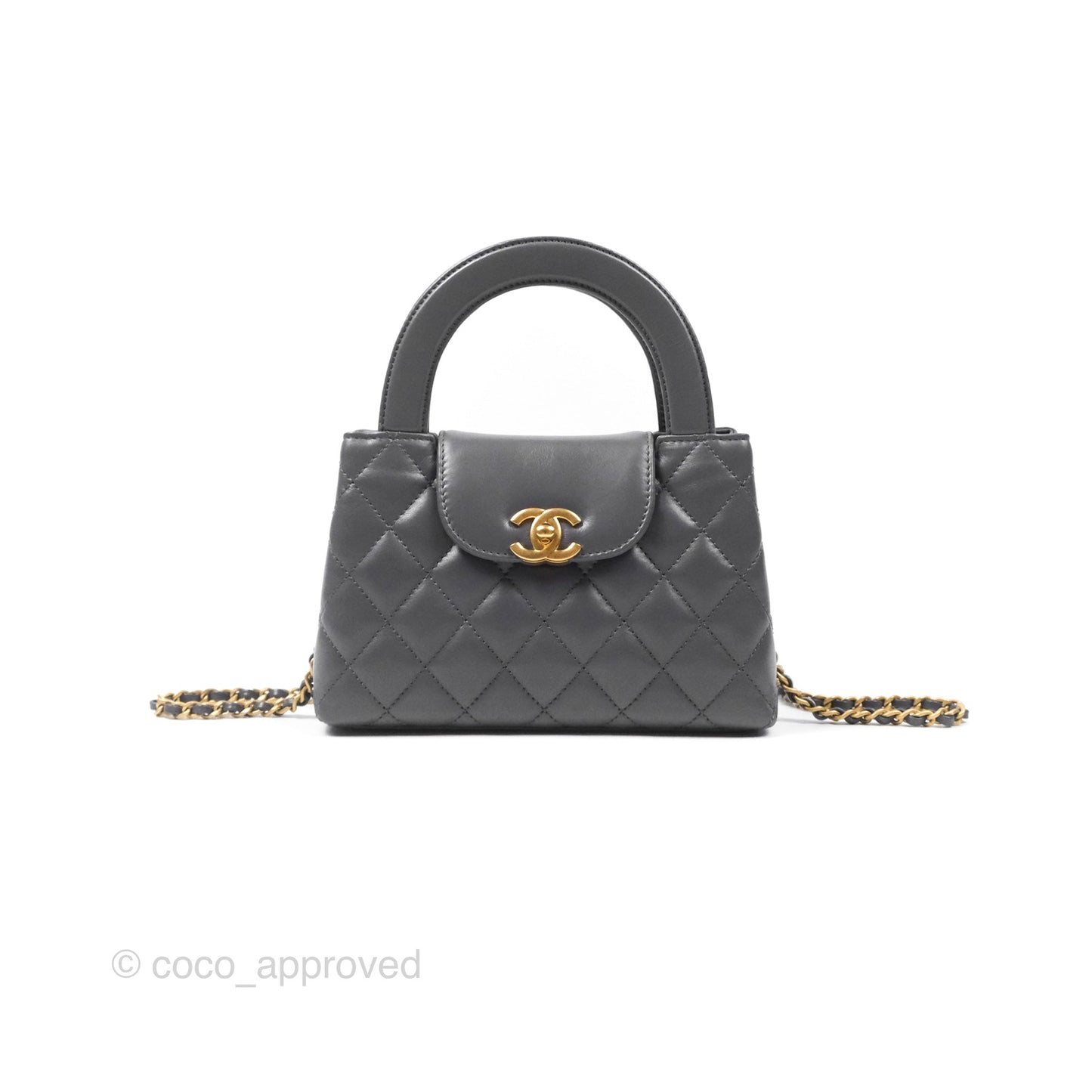 Chanel Kelly Bag Quilted Grey Shiny Calfskin Aged Gold Hardware