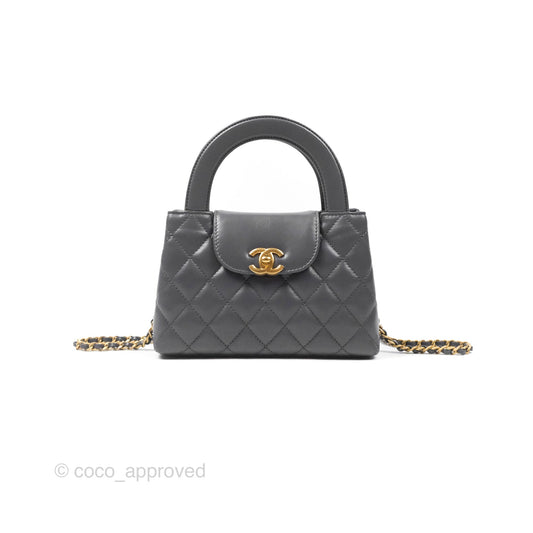 Chanel Kelly Bag Quilted Grey Shiny Calfskin Aged Gold Hardware
