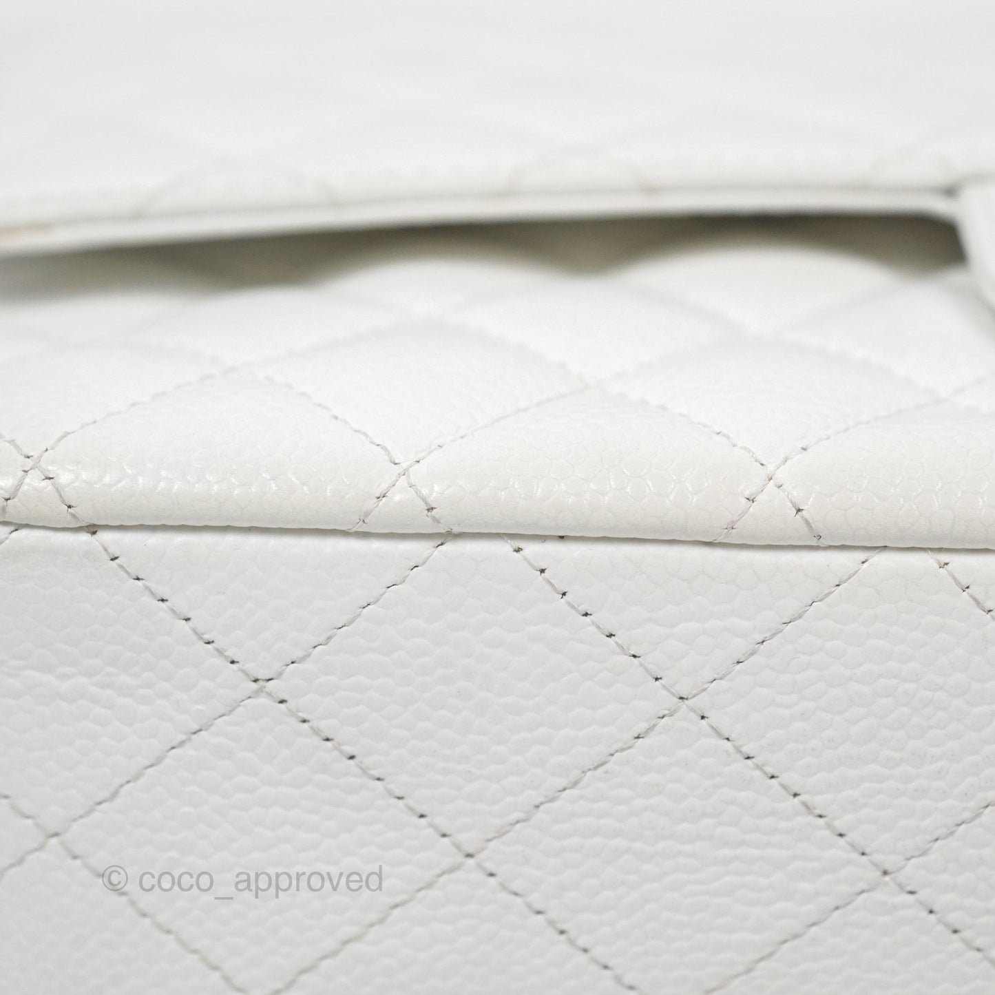 Chanel Classic M/L Medium Flap Quilted White Caviar Silver Hardware