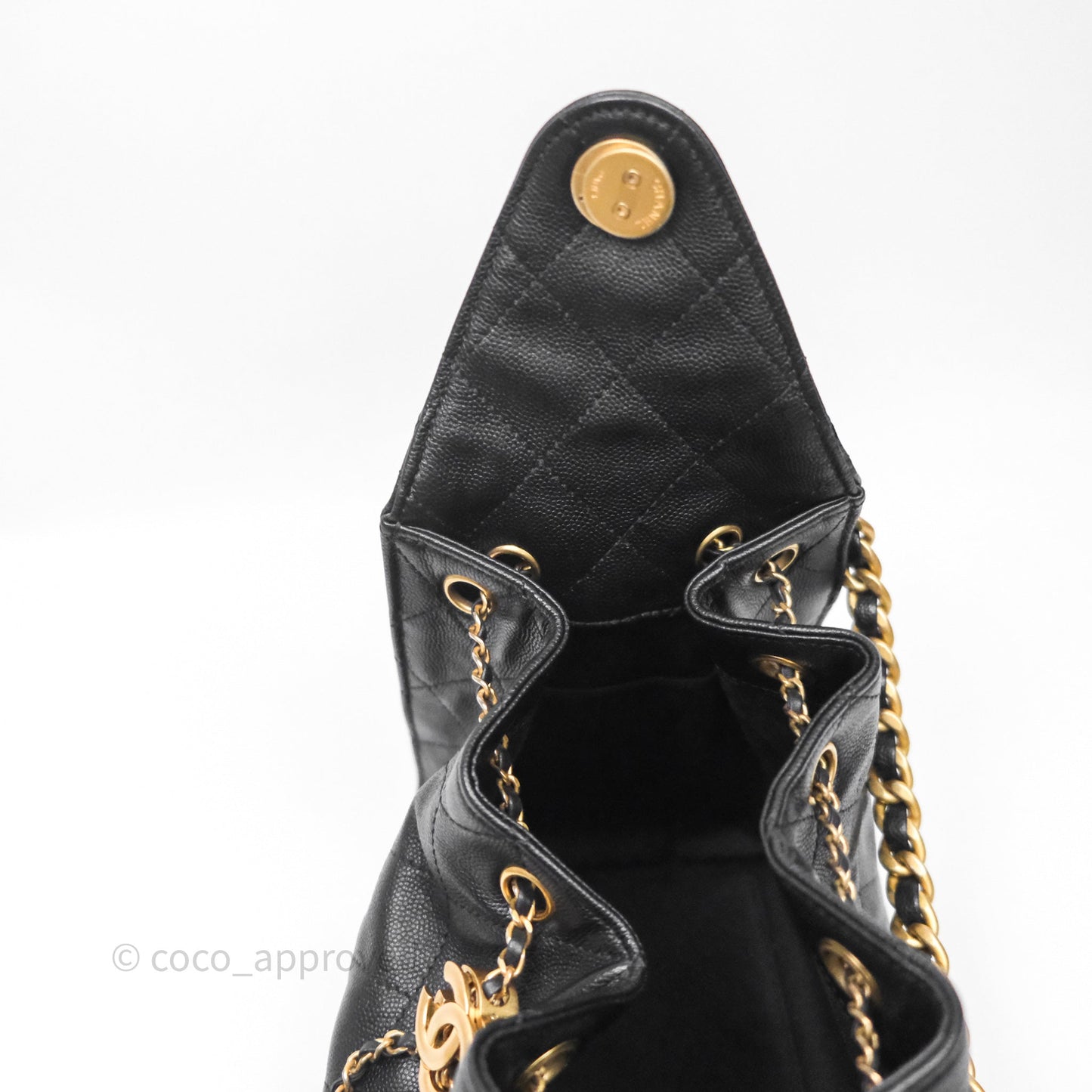 Chanel 25 Small Bag Black Caviar Aged Gold Hardware