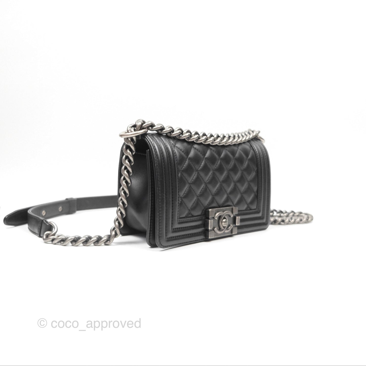 Chanel Small Boy Black Calfskin Ruthenium Hardware