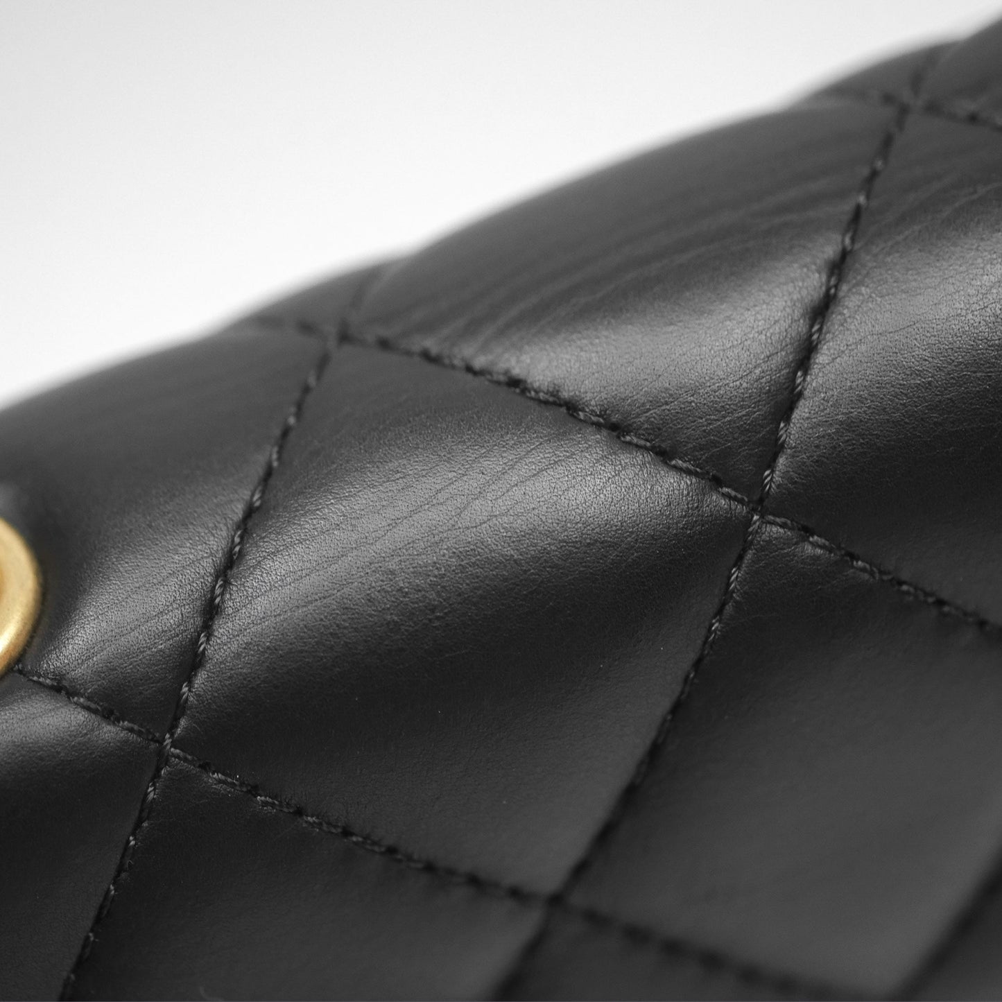 Chanel Quilted Side Chain Flap Bag Black Calfskin Aged Gold Hardware