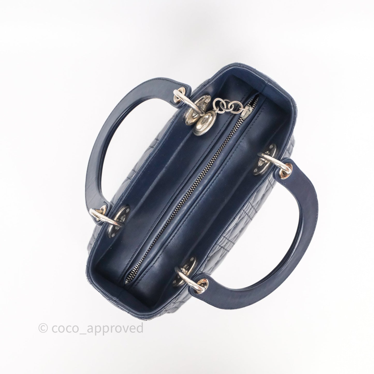 Christian Dior Medium Lady Dior Navy Lambskin Silver Hardware