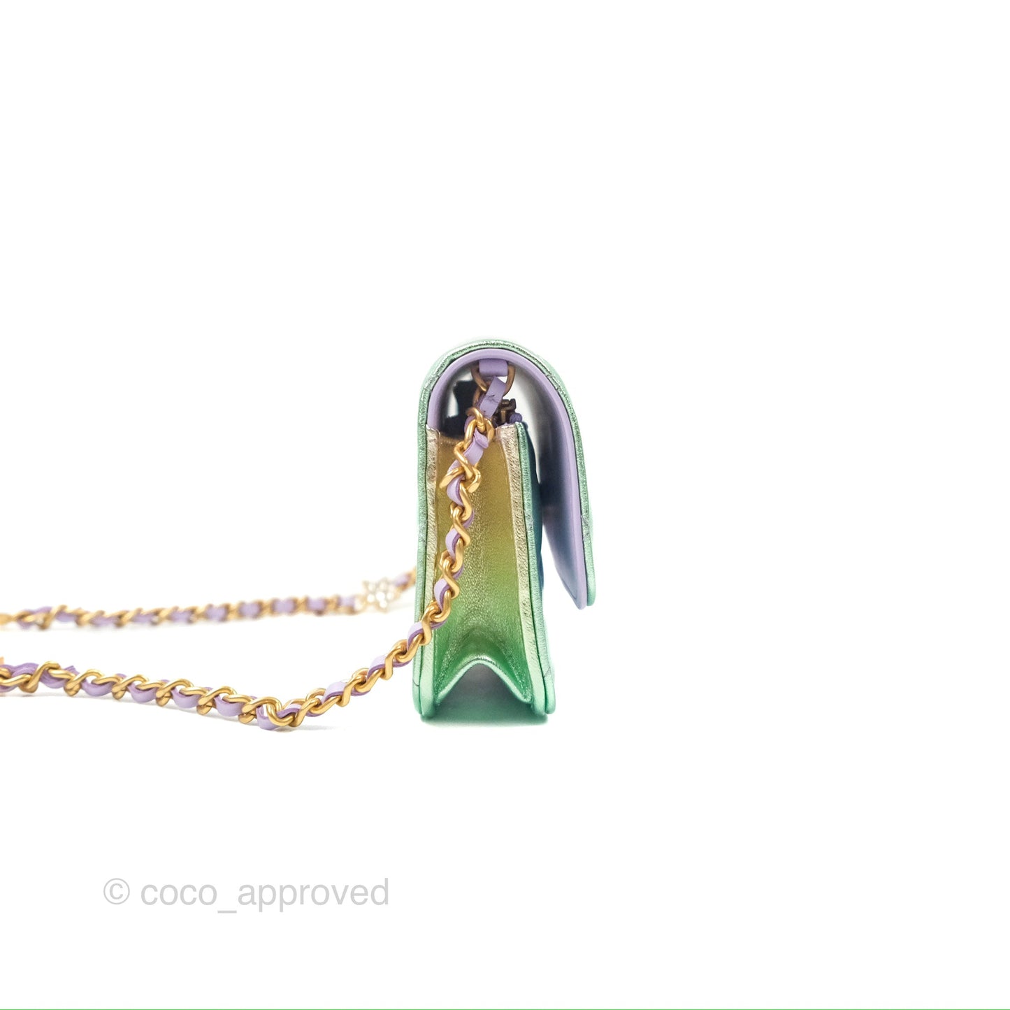 Chanel Mini WOC Phone Holder Metallic Rainbow Lambskin 24C