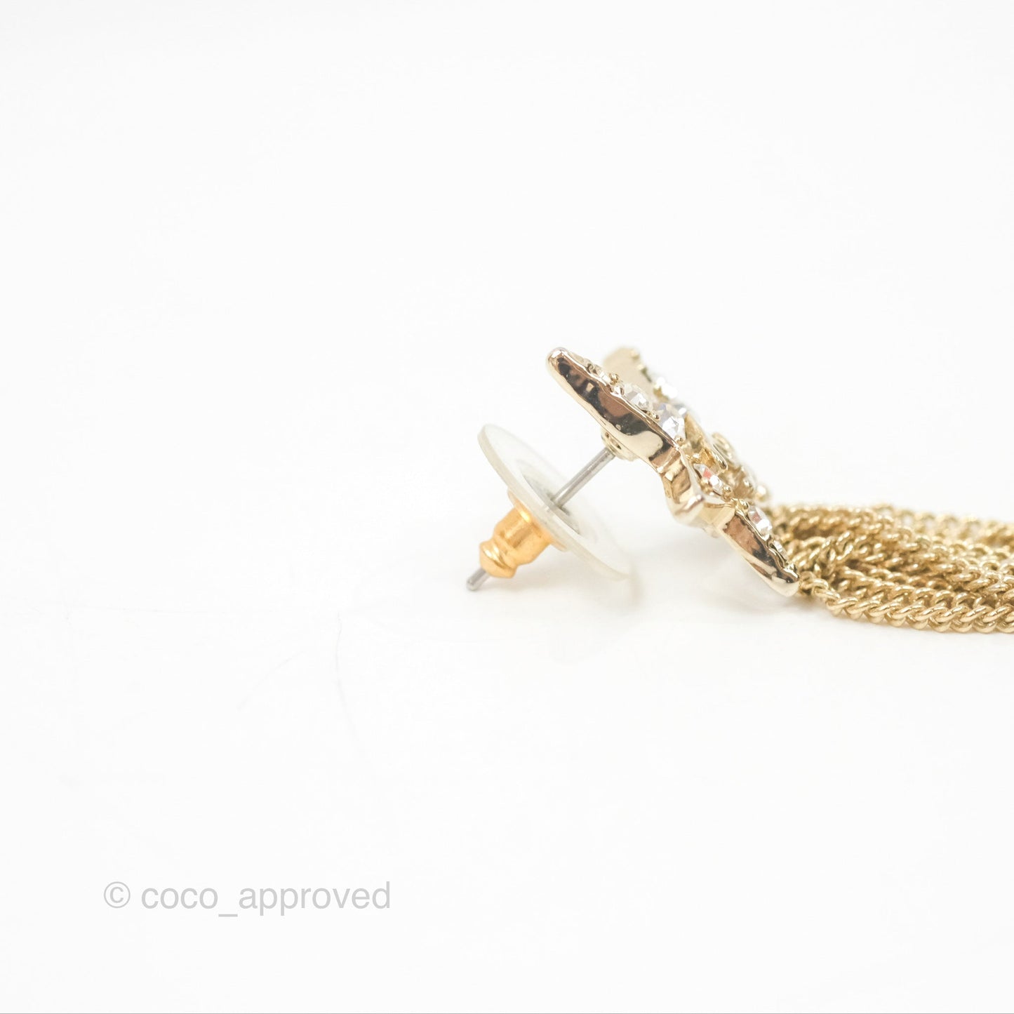 Chanel CC Crystal Star Drop Earrings Gold Tone 17A