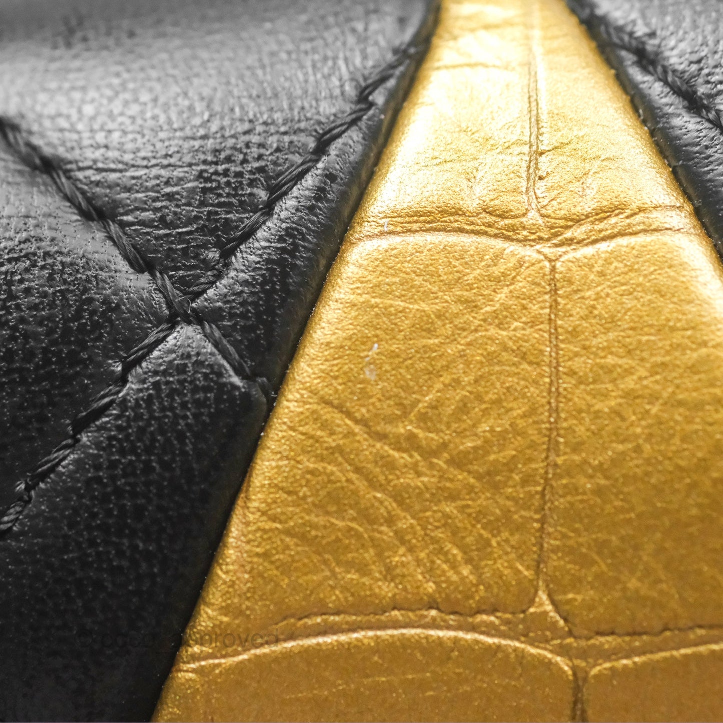 Chanel Reissue 2.55 Metallic Gold Crocodile Embossed Calfskin And Black Quilted Lambskin Aged Gold Hardware