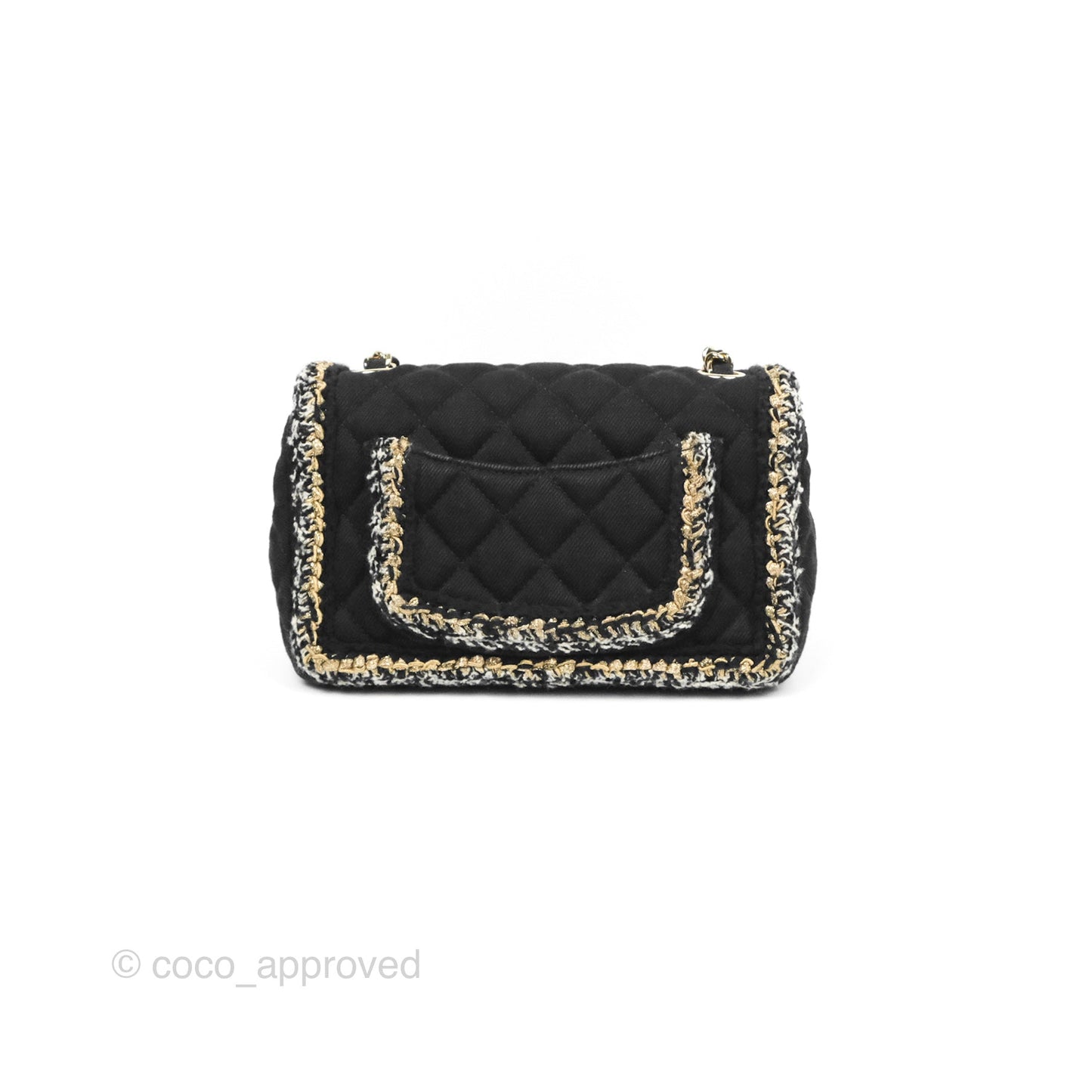 Chanel Mini Rectangular Flap Bag Black Denim Braided Gold Hardware 18A