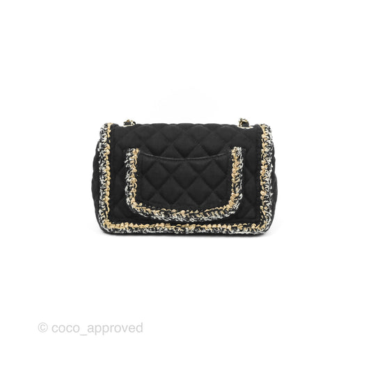 Chanel Mini Rectangular Flap Bag Black Denim Braided Gold Hardware 18A
