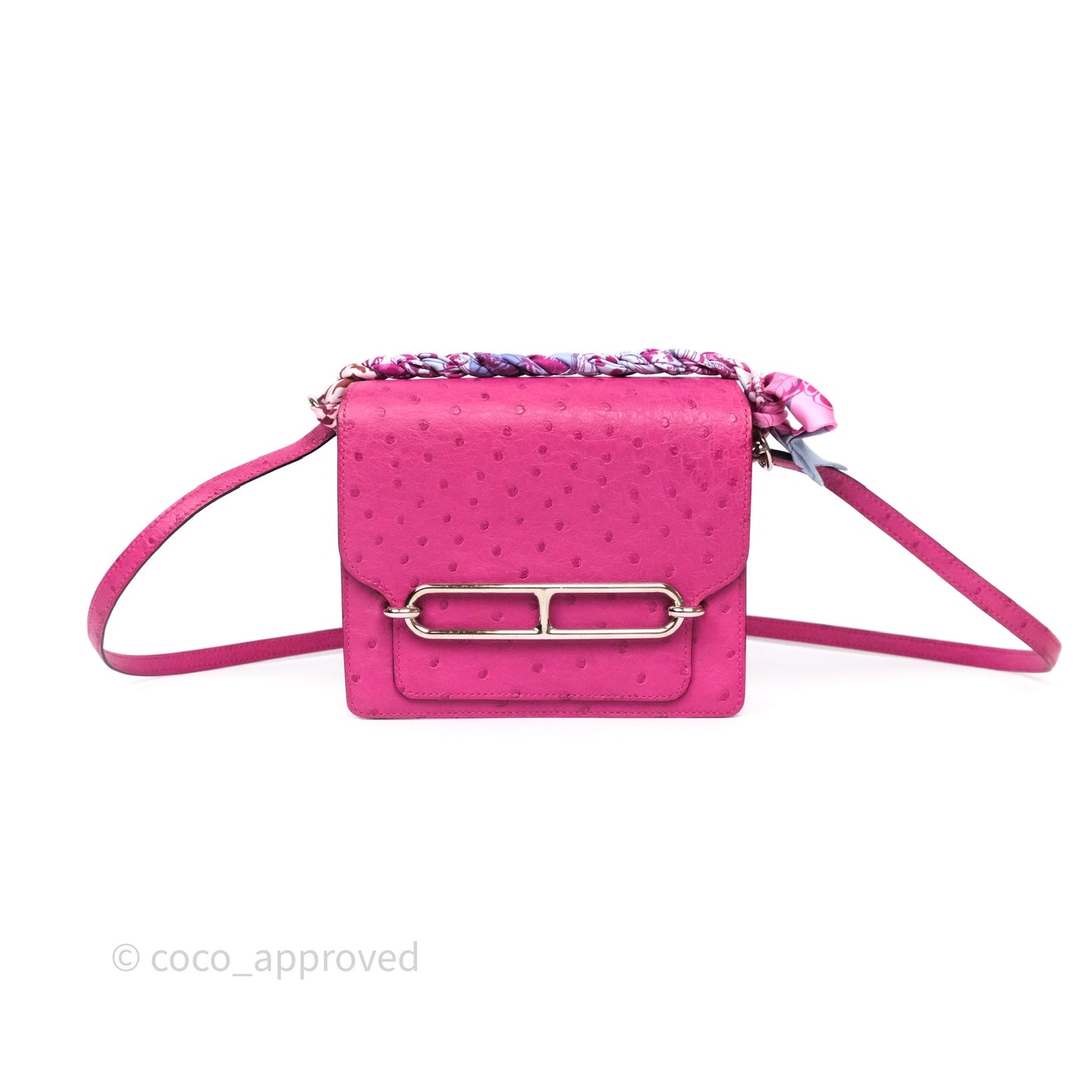 Hermès Roulis Mini 18 Rose Pourpre L3 Autruche Palladium Hardware