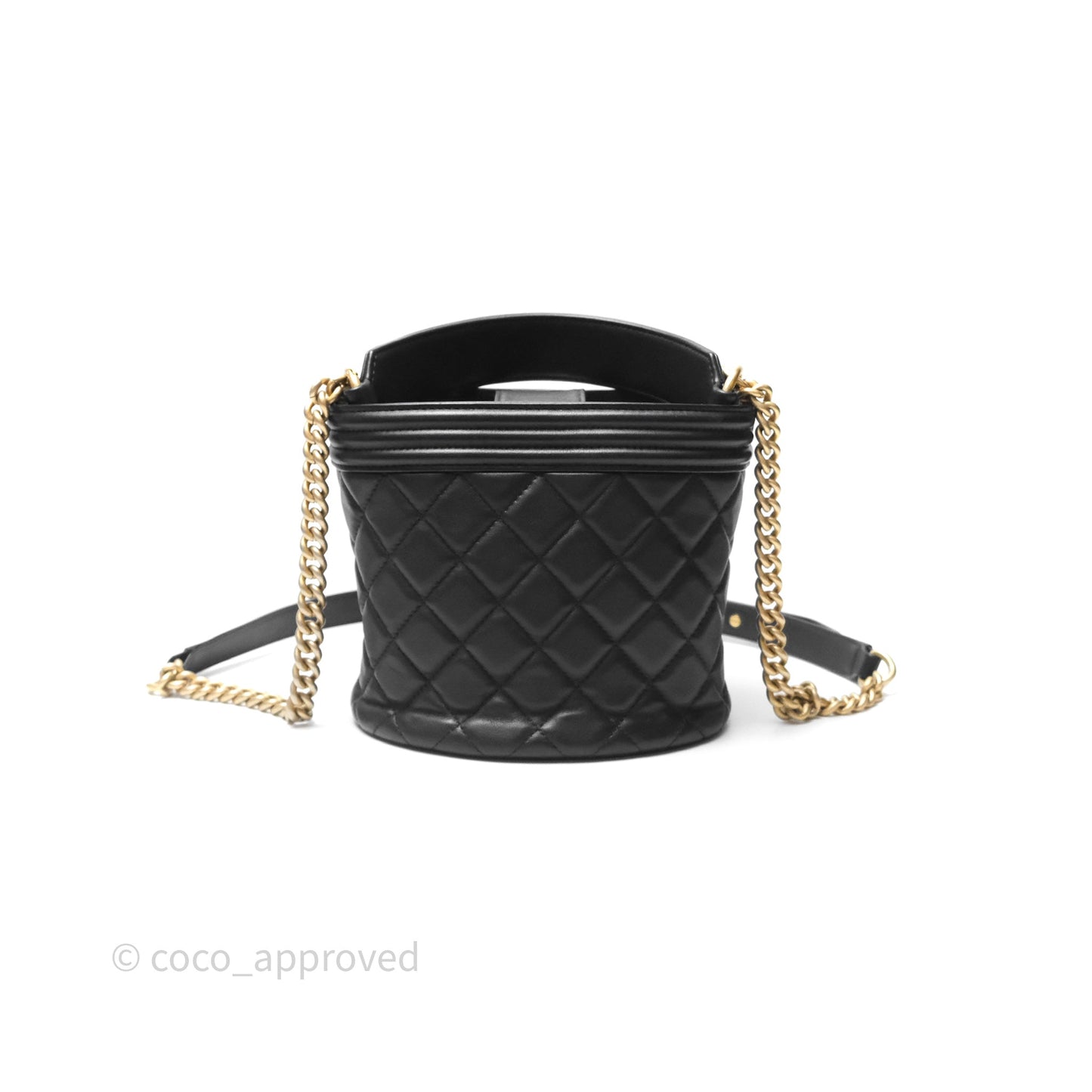 Chanel Quilted Boy Bucket Bag Black Lambskin Aged Gold Hardware
