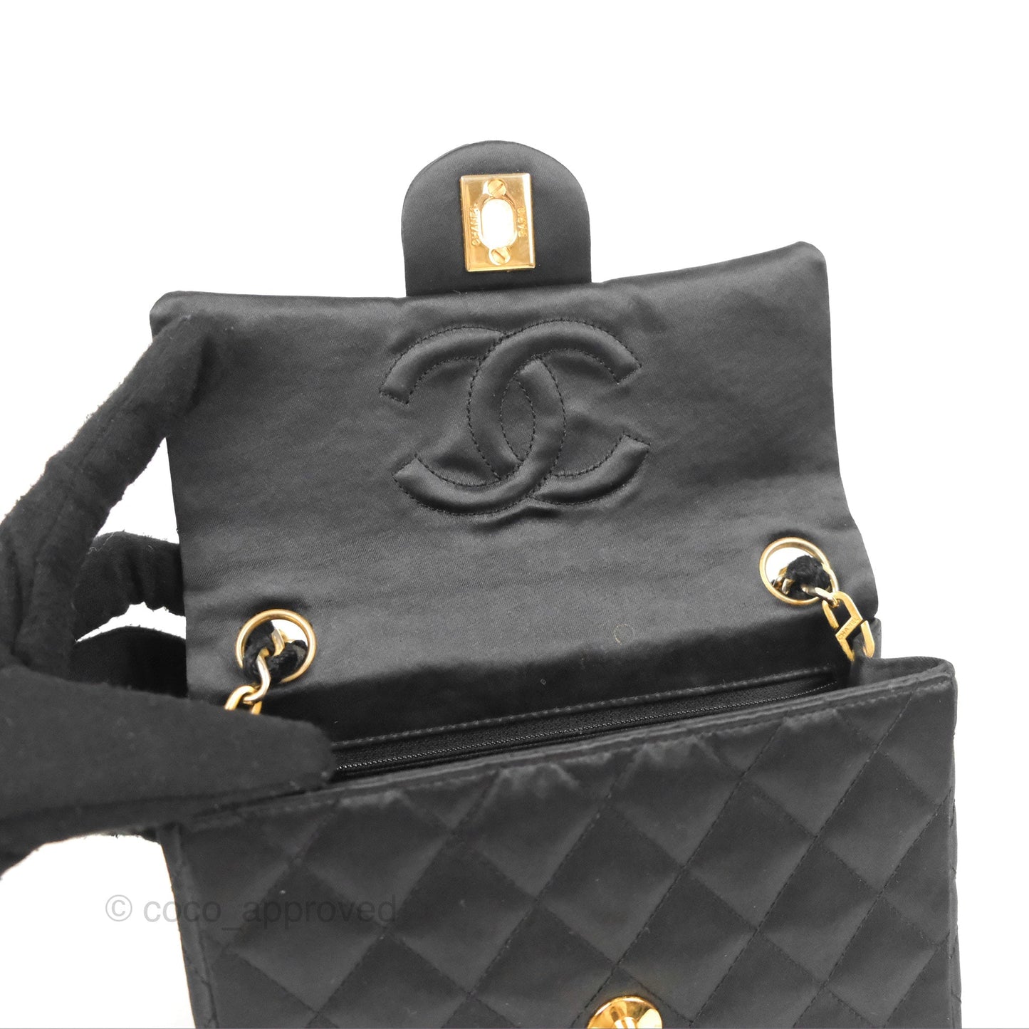 Chanel Mini Square Black Satin Gold Hardware