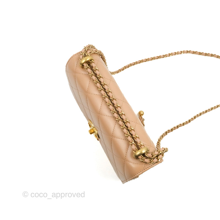 Chanel Quilted Perfect Fit Adjustable Beige Calfskin Gold Hardware 21A