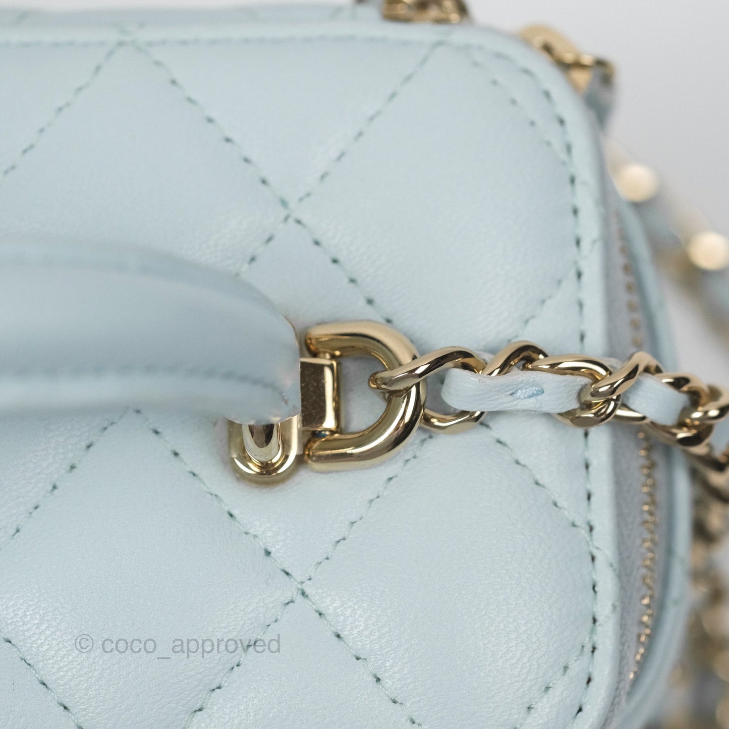 Chanel Vanity Rectangular Top Handle Light Blue Lambskin Gold Hardware