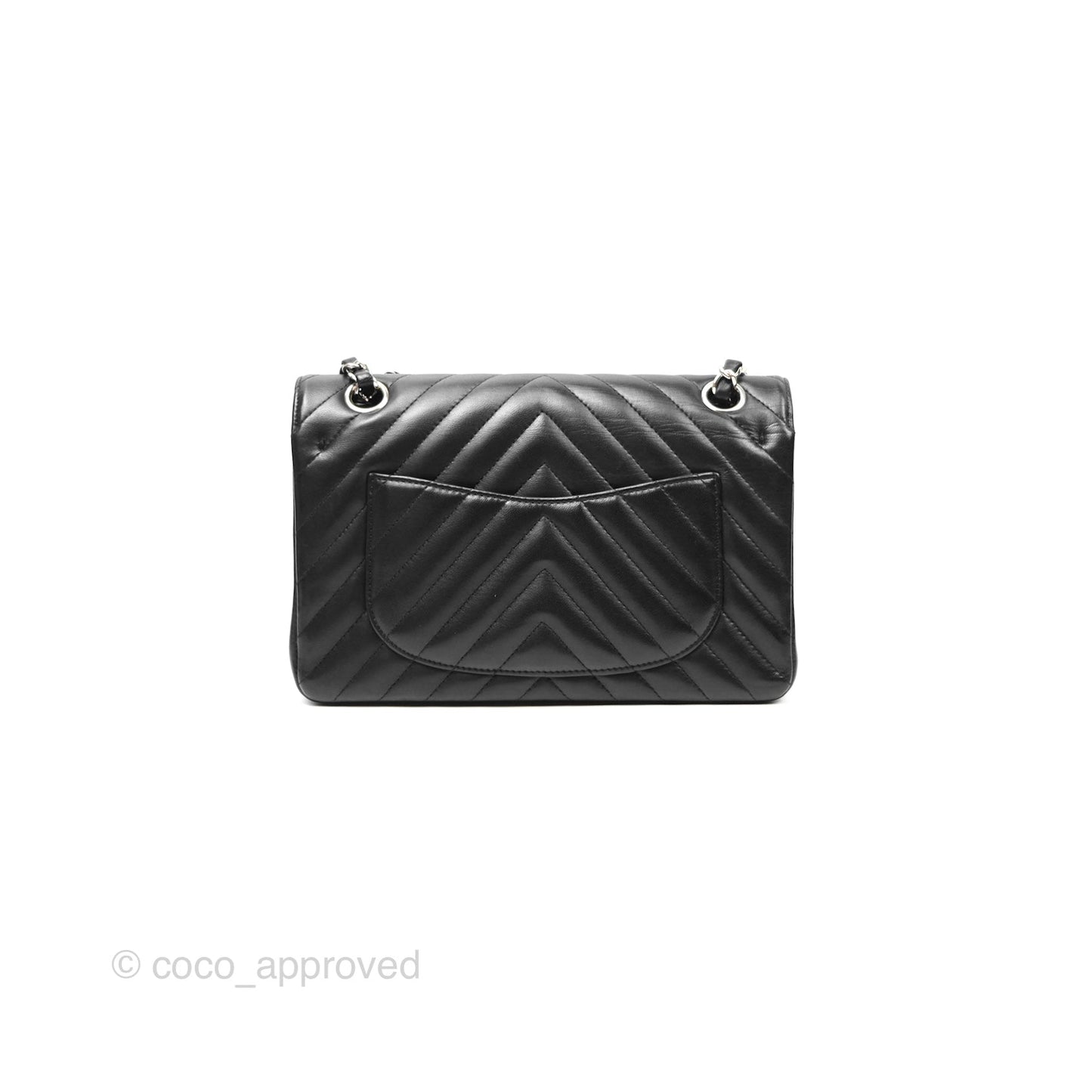 Chanel Small Classic Chevron Flap Black Lambskin Silver Hardware
