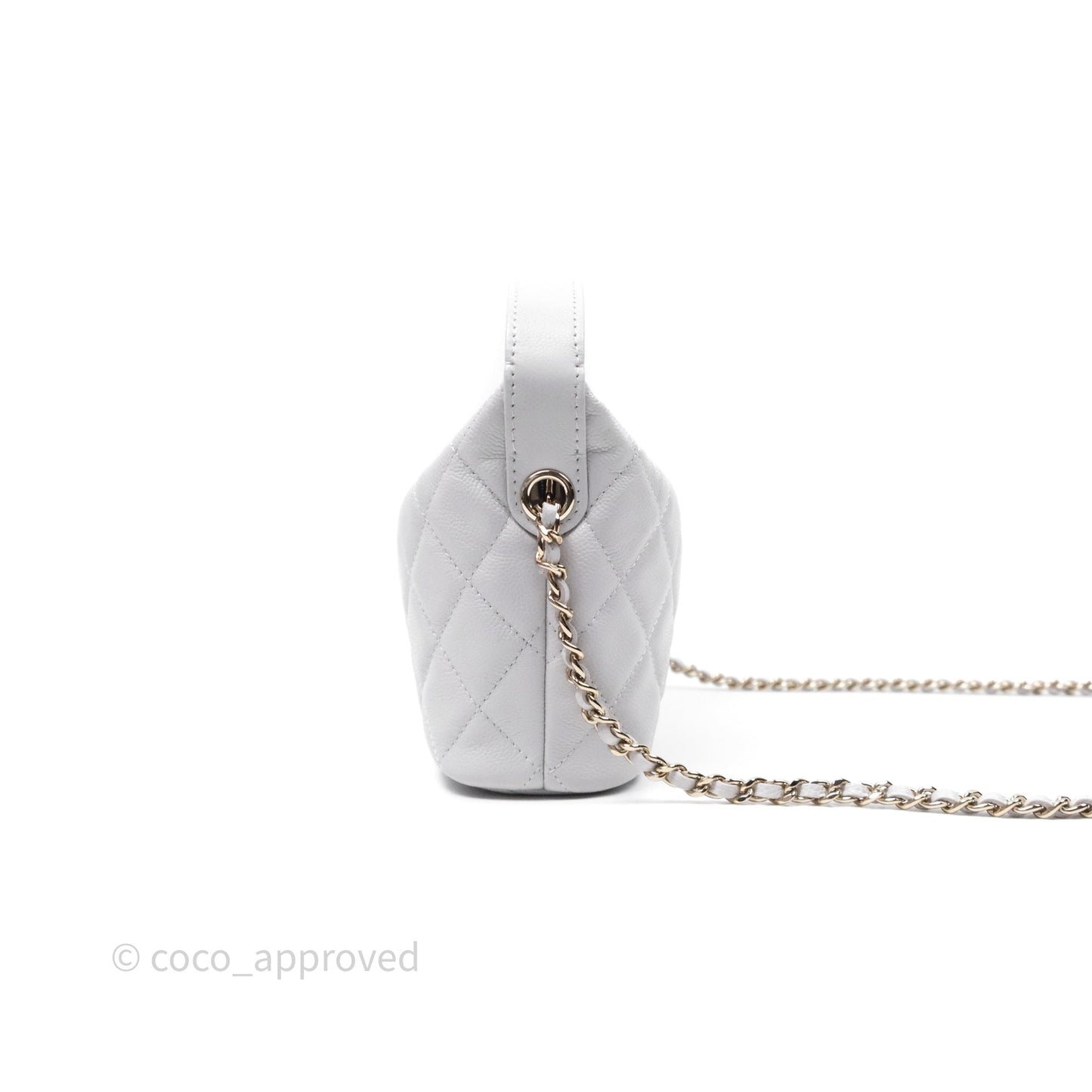 Chanel Quilted Hobo With Chain Light Grey Caviar Gold Hardware 25C