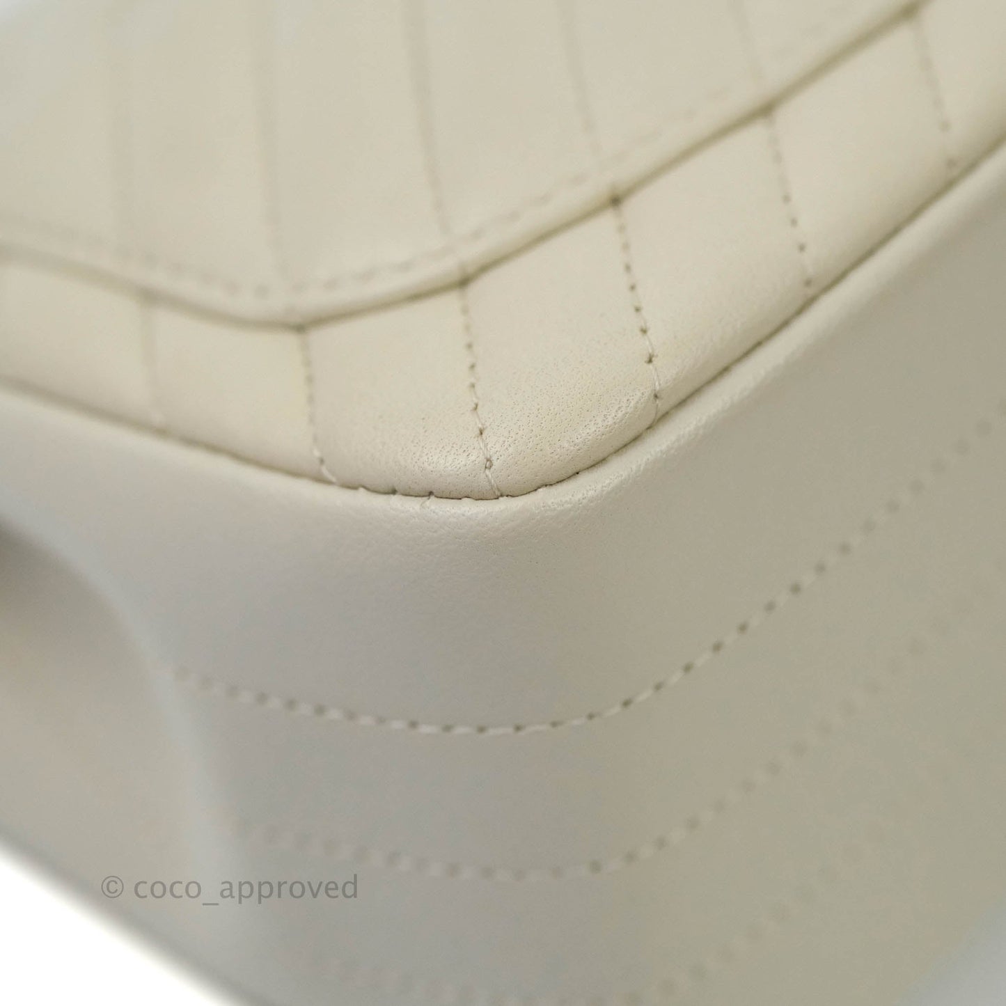 Chanel Mini Square Chevron Ivory Cream Lambskin Silver Hardware