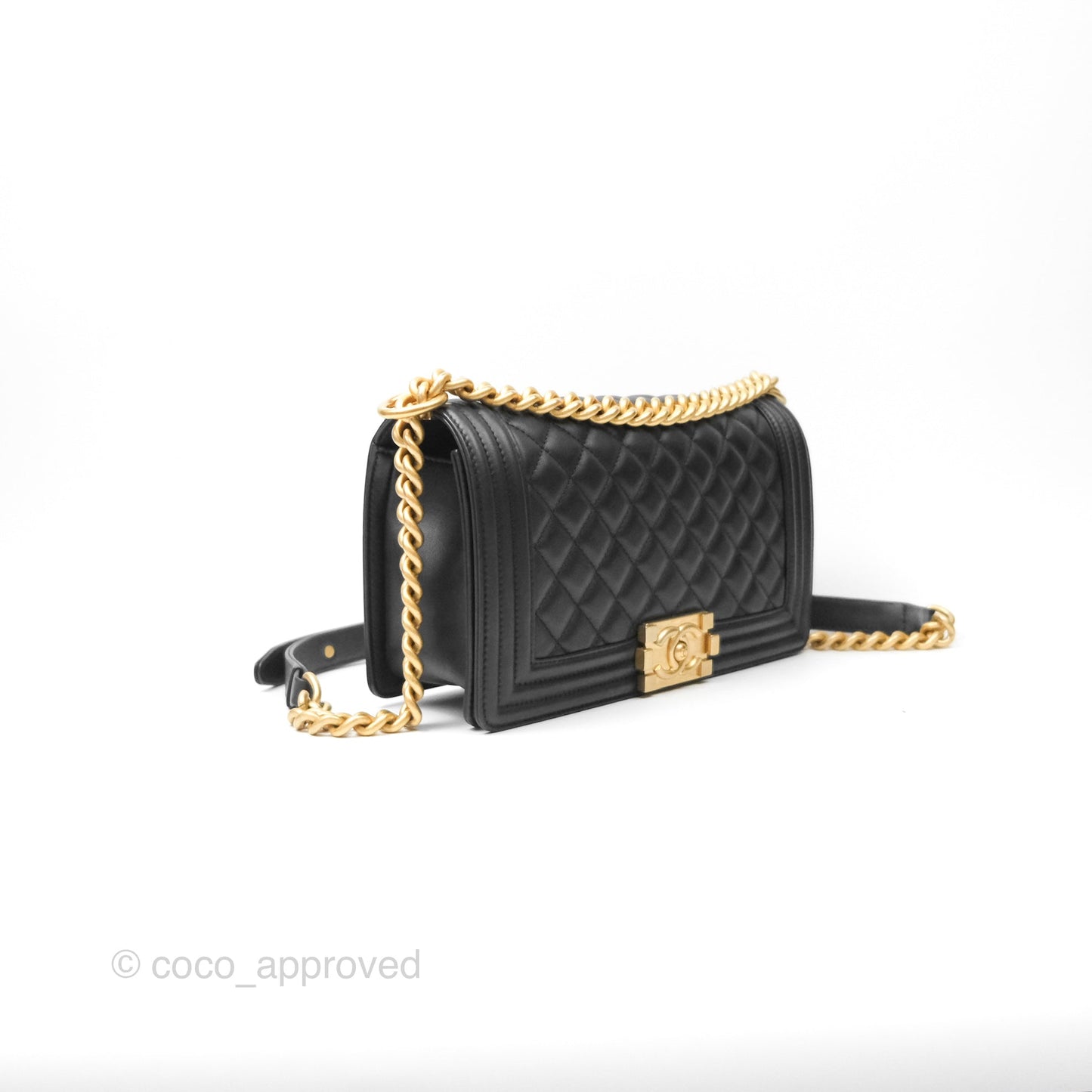 Chanel Quilted Medium Boy Black Calfskin Aged Gold Hardware