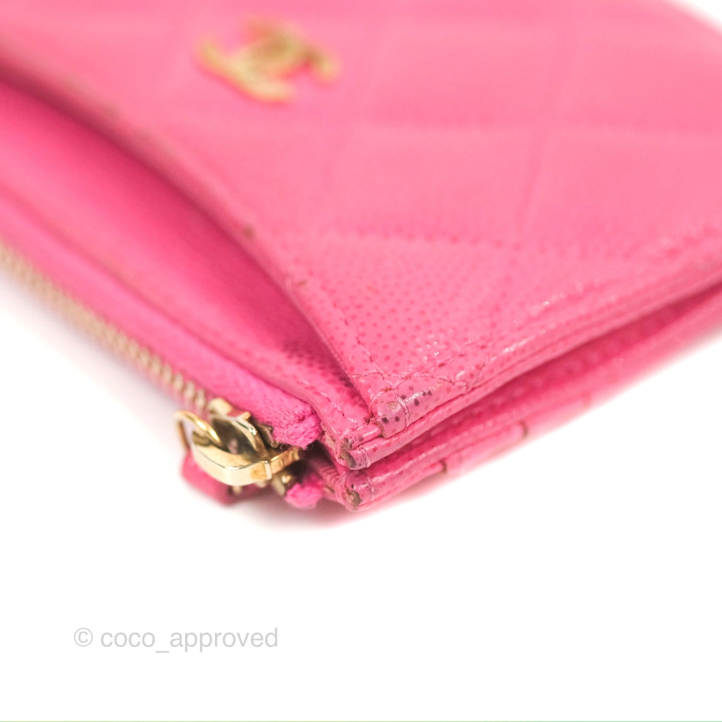 Chanel Quilted CC Zipped Card Holder Dark Pink Caviar Gold Hardware