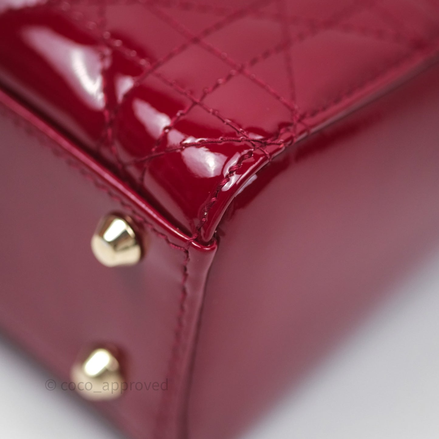 Christian Dior Mini Lady Dior Red Patent Cannage Gold Hardware