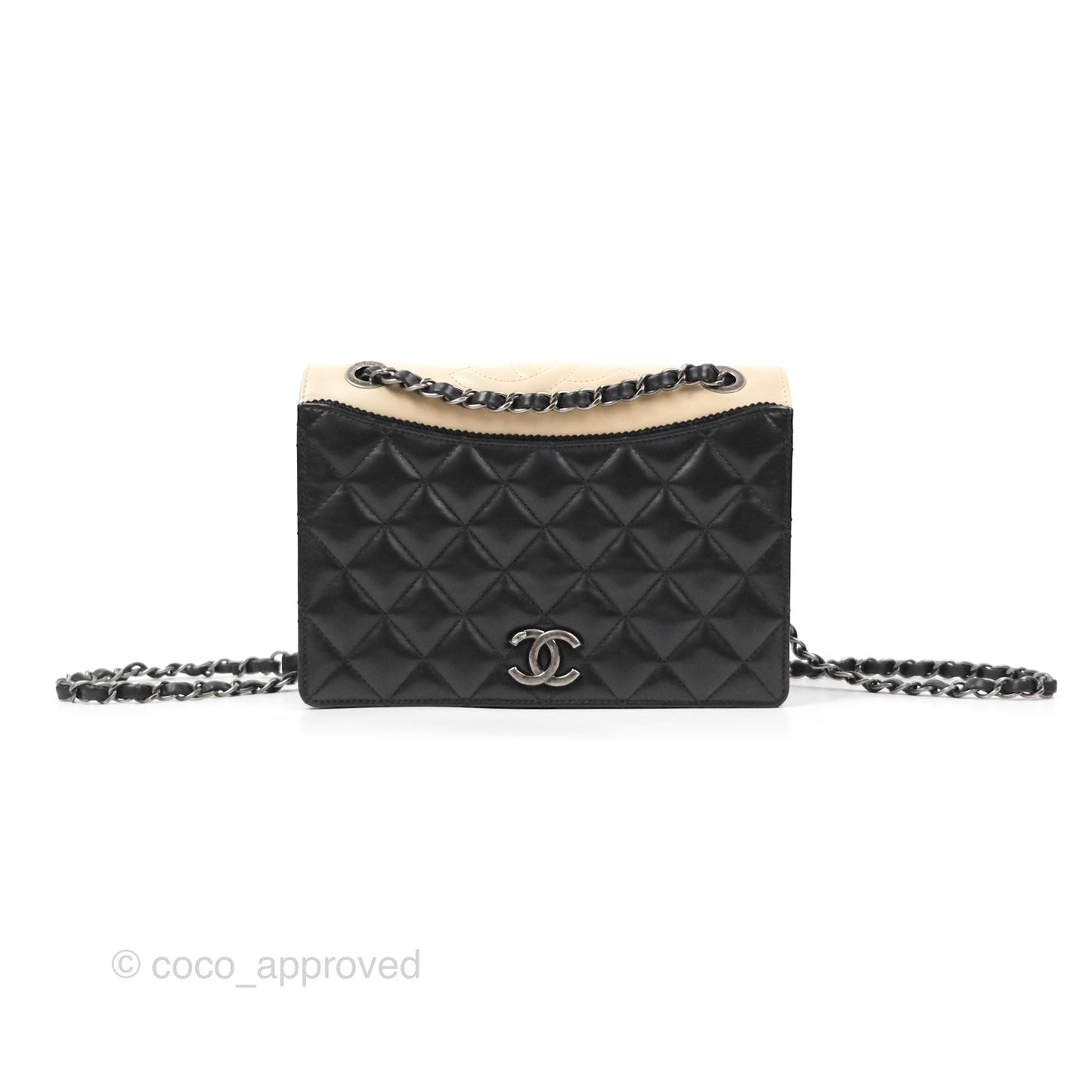 Chanel Quilted Ballerine Flap Light Beige Black Calfskin Ruthenium Hardware