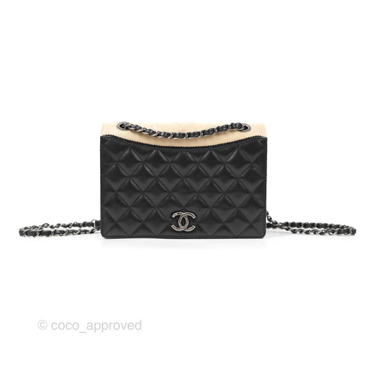 Chanel Quilted Ballerine Flap Light Beige Black Calfskin Ruthenium Hardware