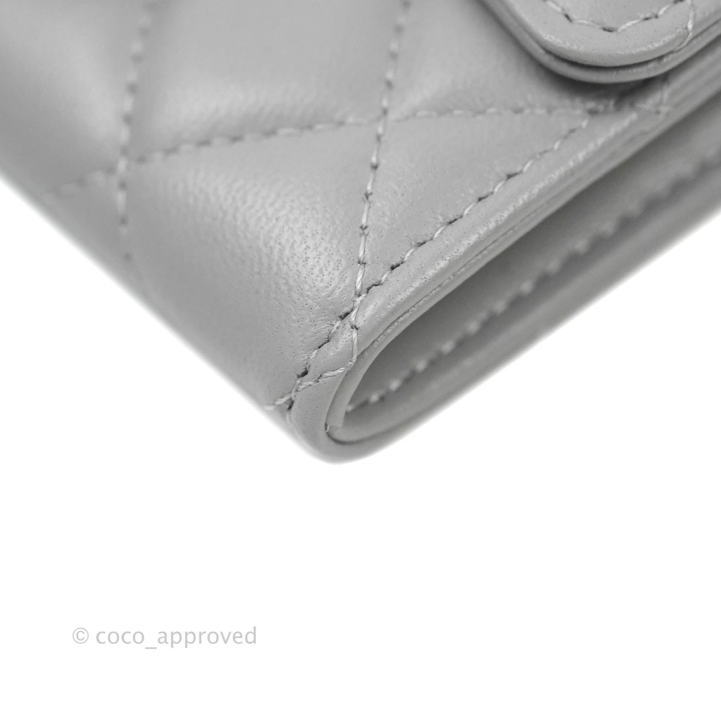 Chanel Quilted Flap Card Holder Grey Lambskin Silver Hardware